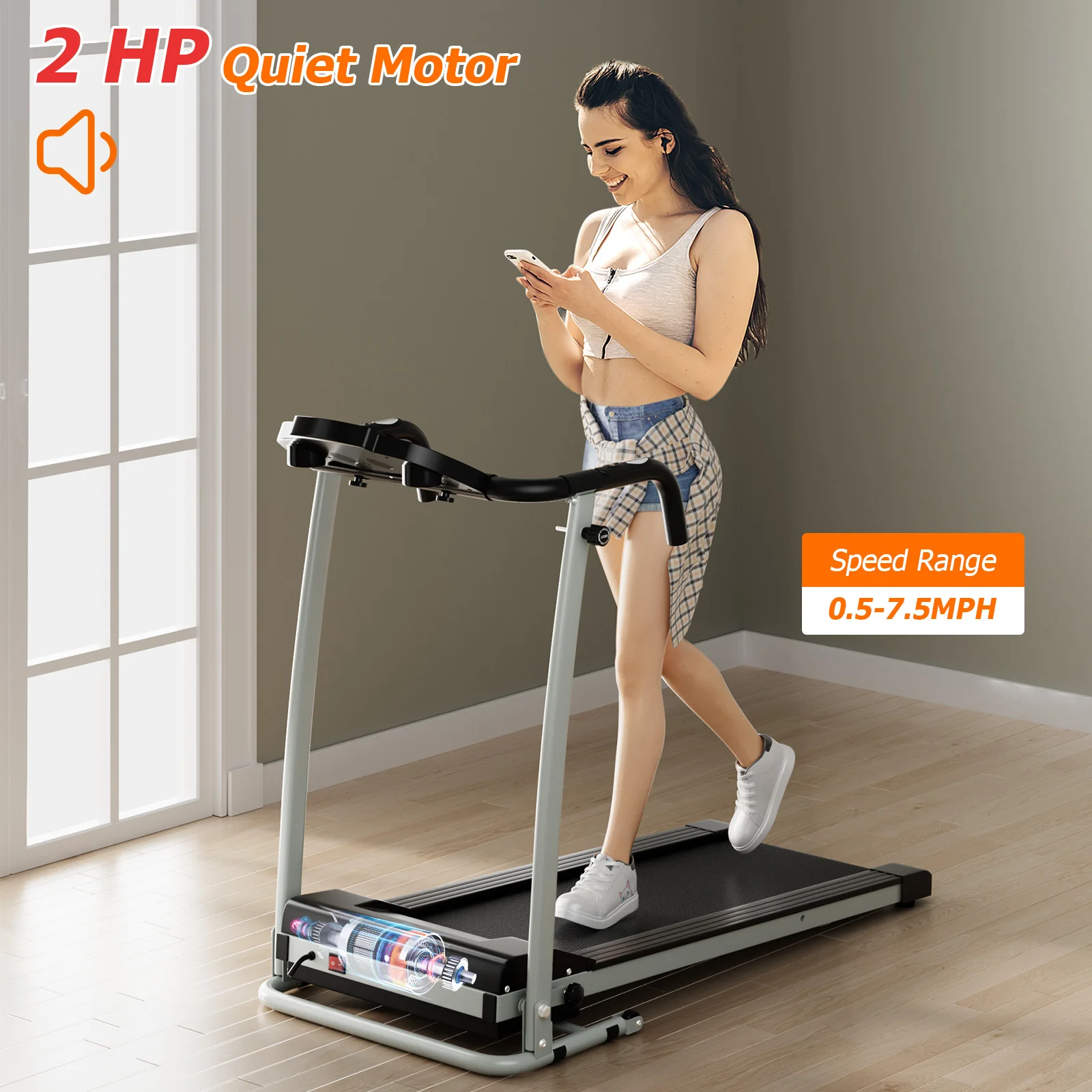 Folding Treadmill, Electric Running Machine with LED Display and Mobile Phone Holder - Image 6