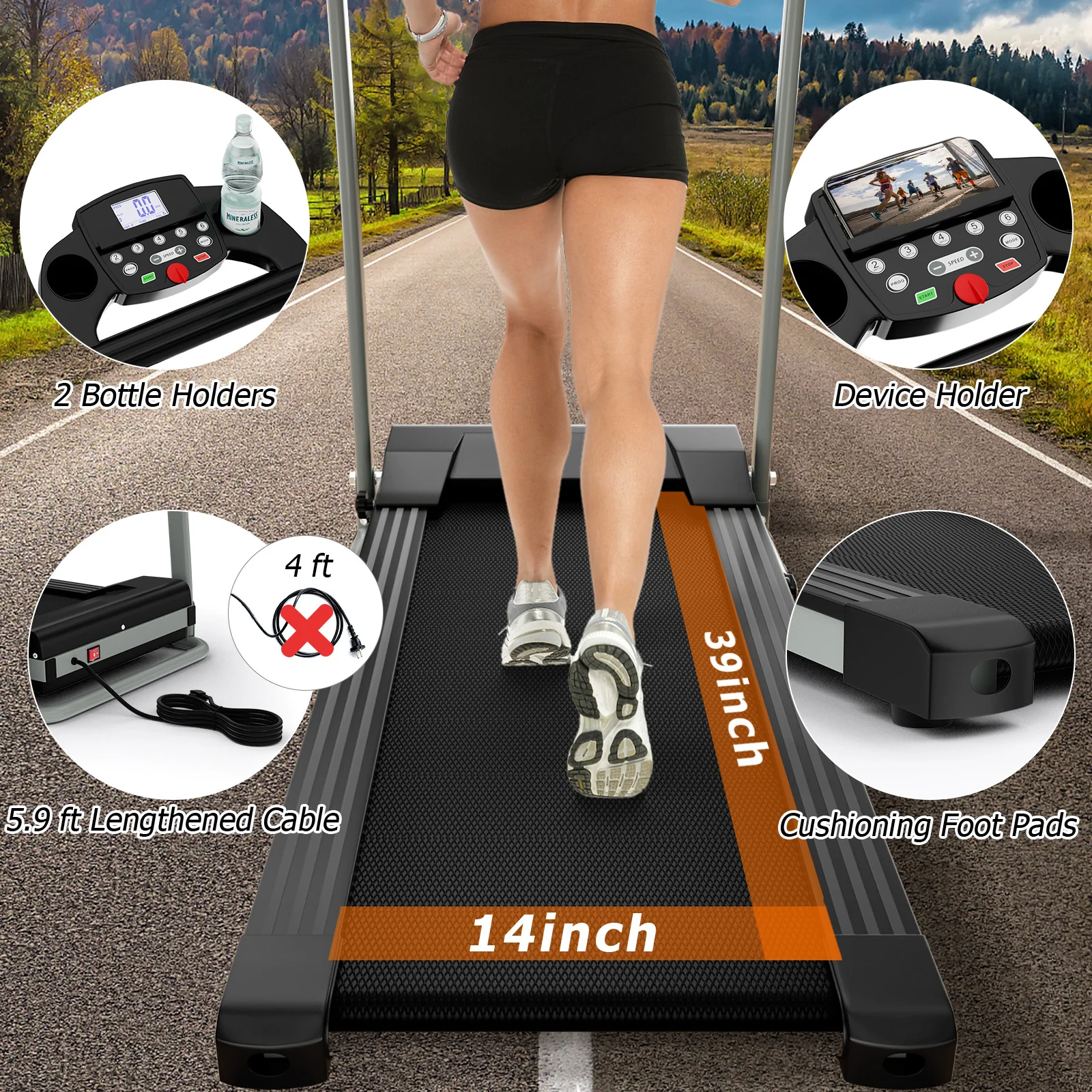 Folding Treadmill, Electric Running Machine with LED Display and Mobile Phone Holder - Image 7