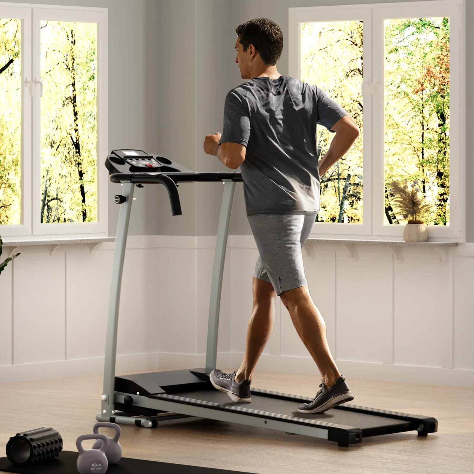 Folding Treadmill, Electric Running Machine with LED Display and Mobile Phone Holder - Image 8