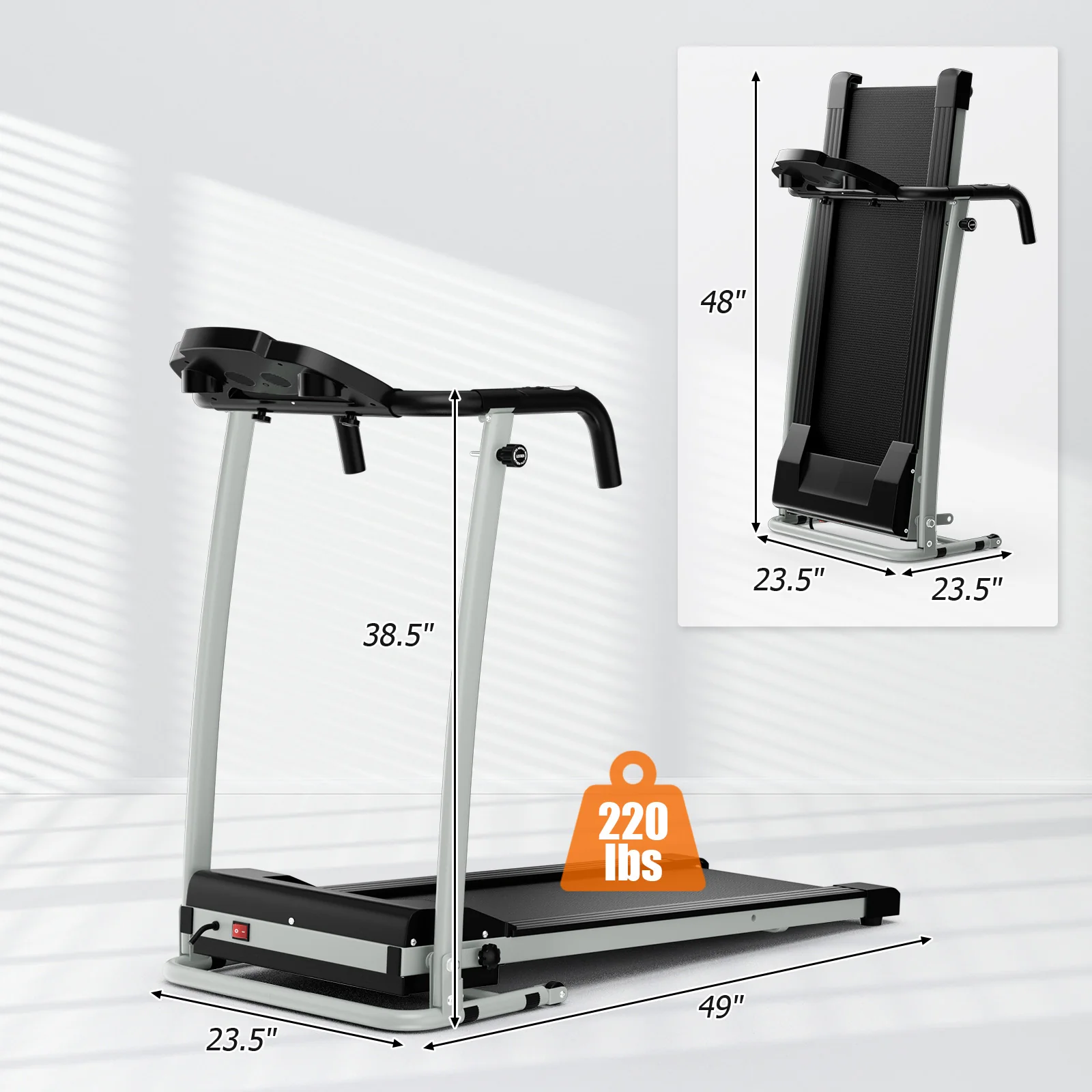 Folding Treadmill, Electric Running Machine with LED Display and Mobile Phone Holder - Image 9