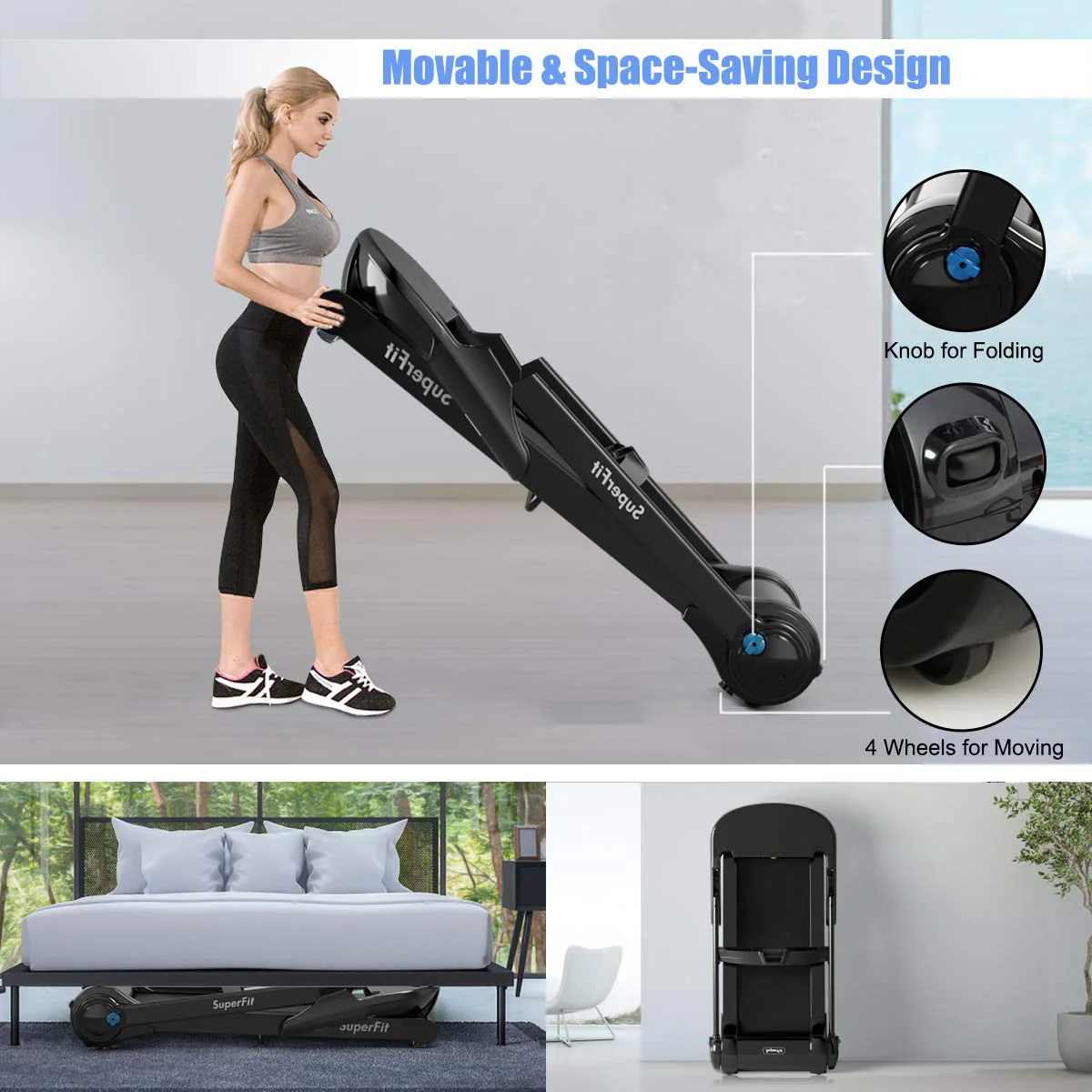 Folding Treadmill, Superfit Electric Portable Treadmill - Image 3