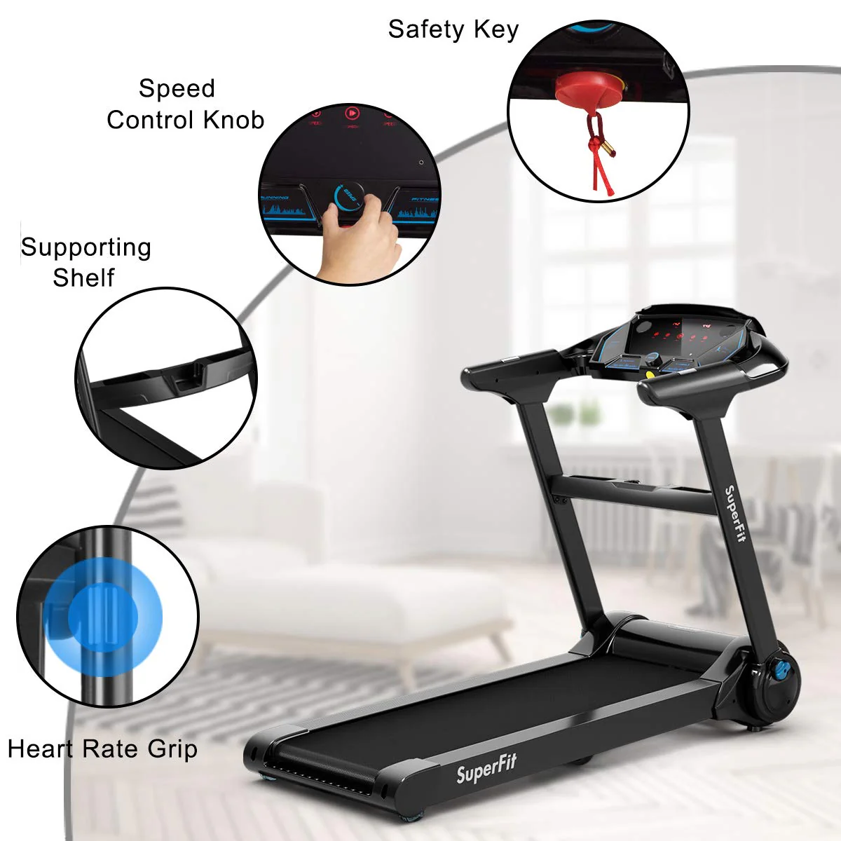 Folding Treadmill, Superfit Electric Portable Treadmill - Image 7
