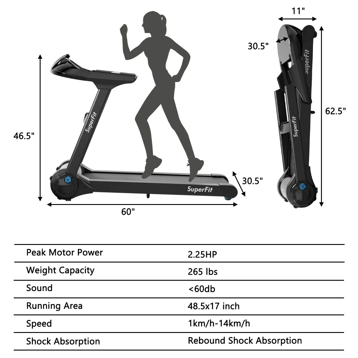Folding Treadmill, Superfit Electric Portable Treadmill - Image 8