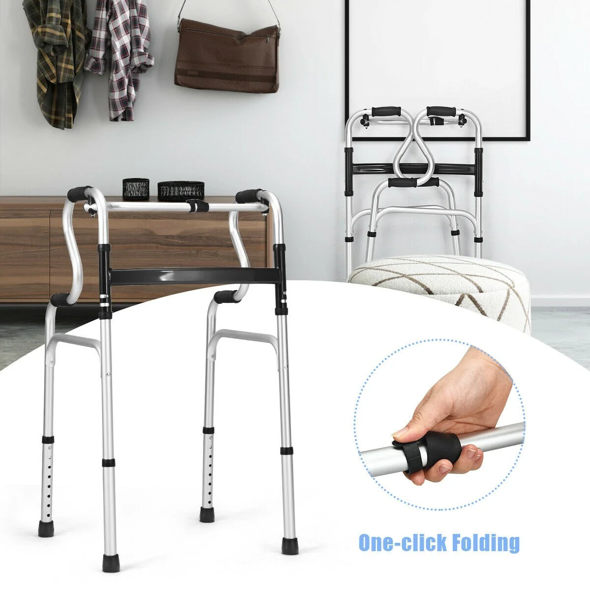 Folding Walker, 400LBS FDA Certification Toilet Armrest - Image 10