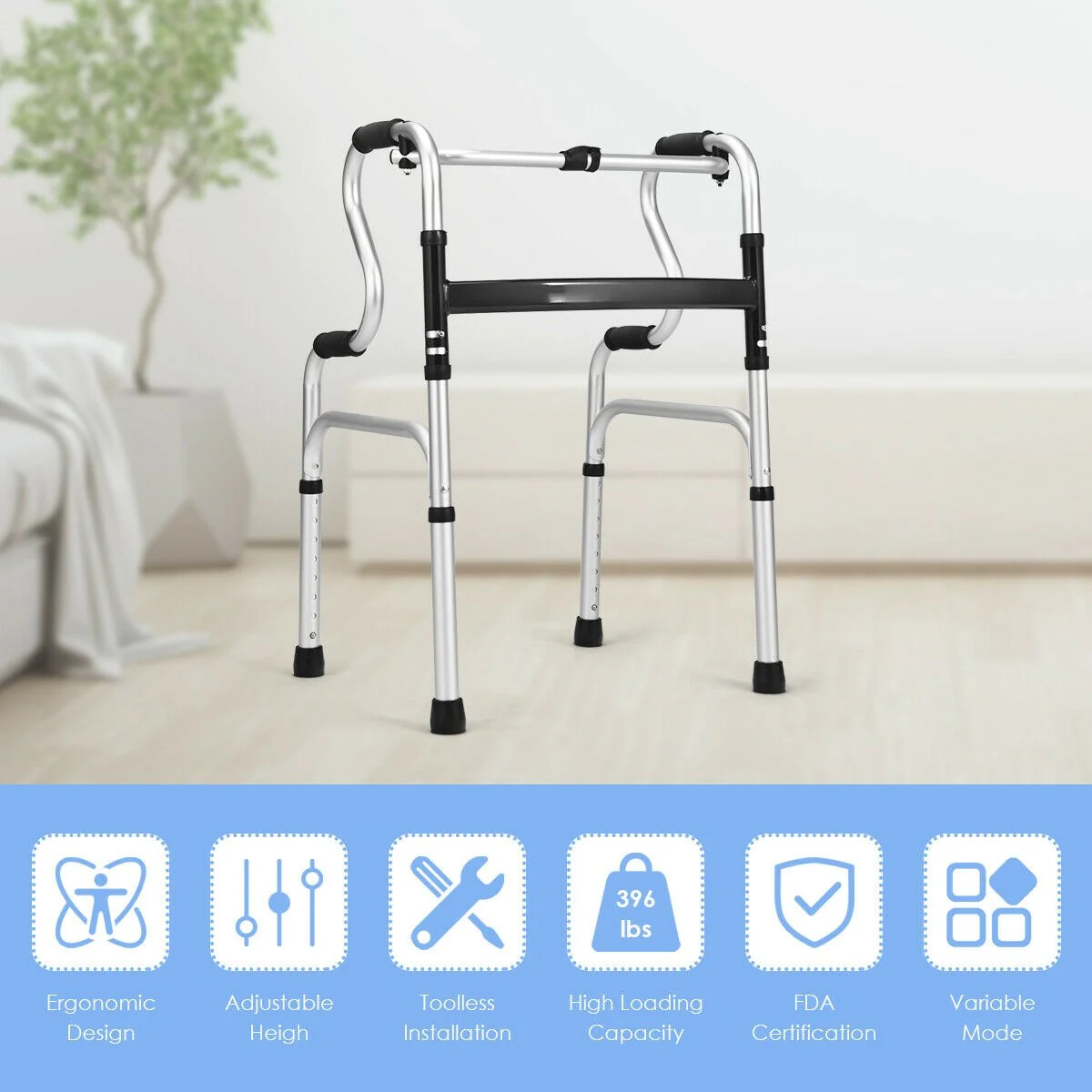 Folding Walker, 400LBS FDA Certification Toilet Armrest - Image 3
