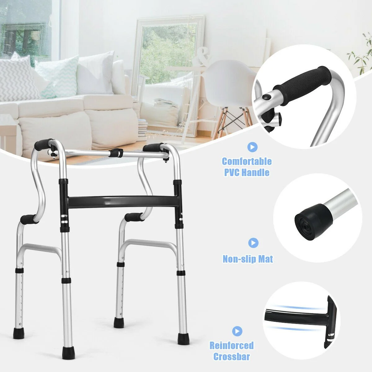 Folding Walker, 400LBS FDA Certification Toilet Armrest - Image 6