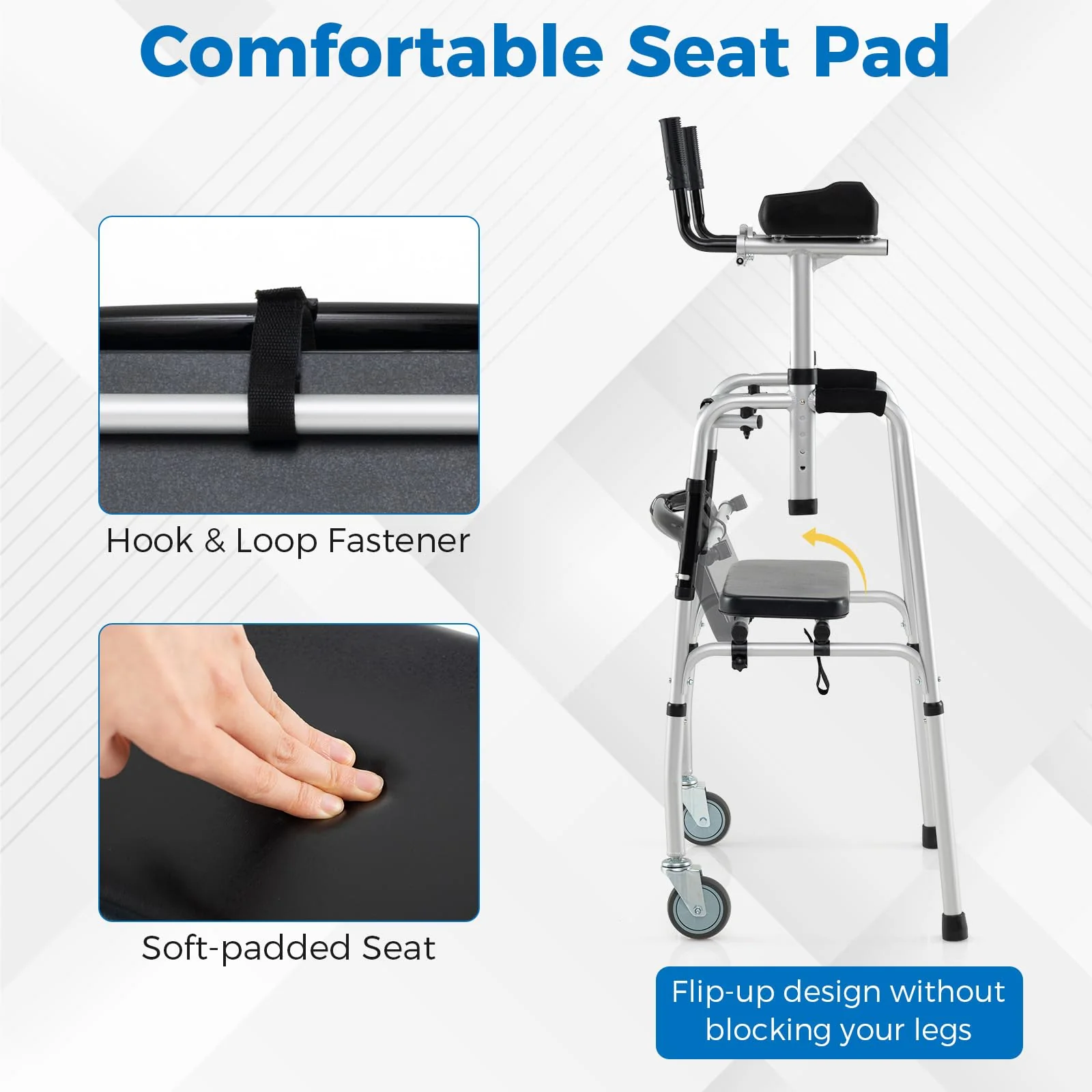 Goplus Folding Walker 450 Lbs Foldable Standard Walker with 5'' Wheels Seat and Removable Armrests - Image 8
