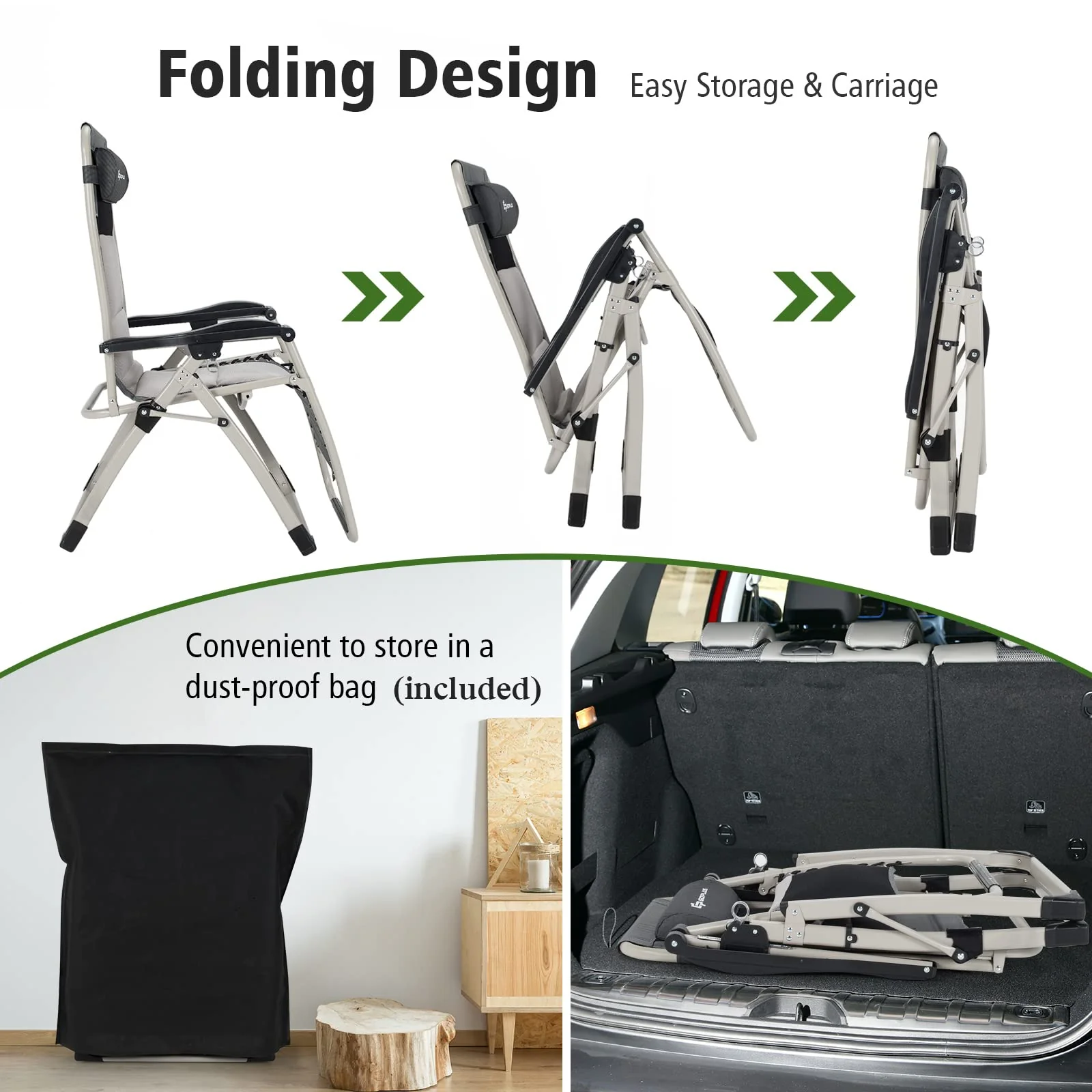 Folding Zero Gravity Chair, Removable Head Pillow, 660 lbs Weight Capacity - Image 6