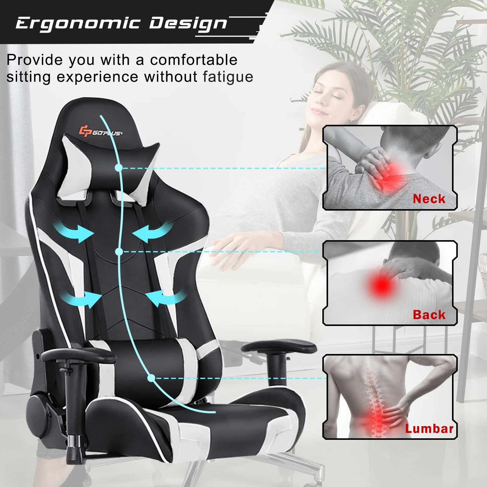 Gaming Chair, Massage Office Chair Computer Gaming Racing Chair - Image 10