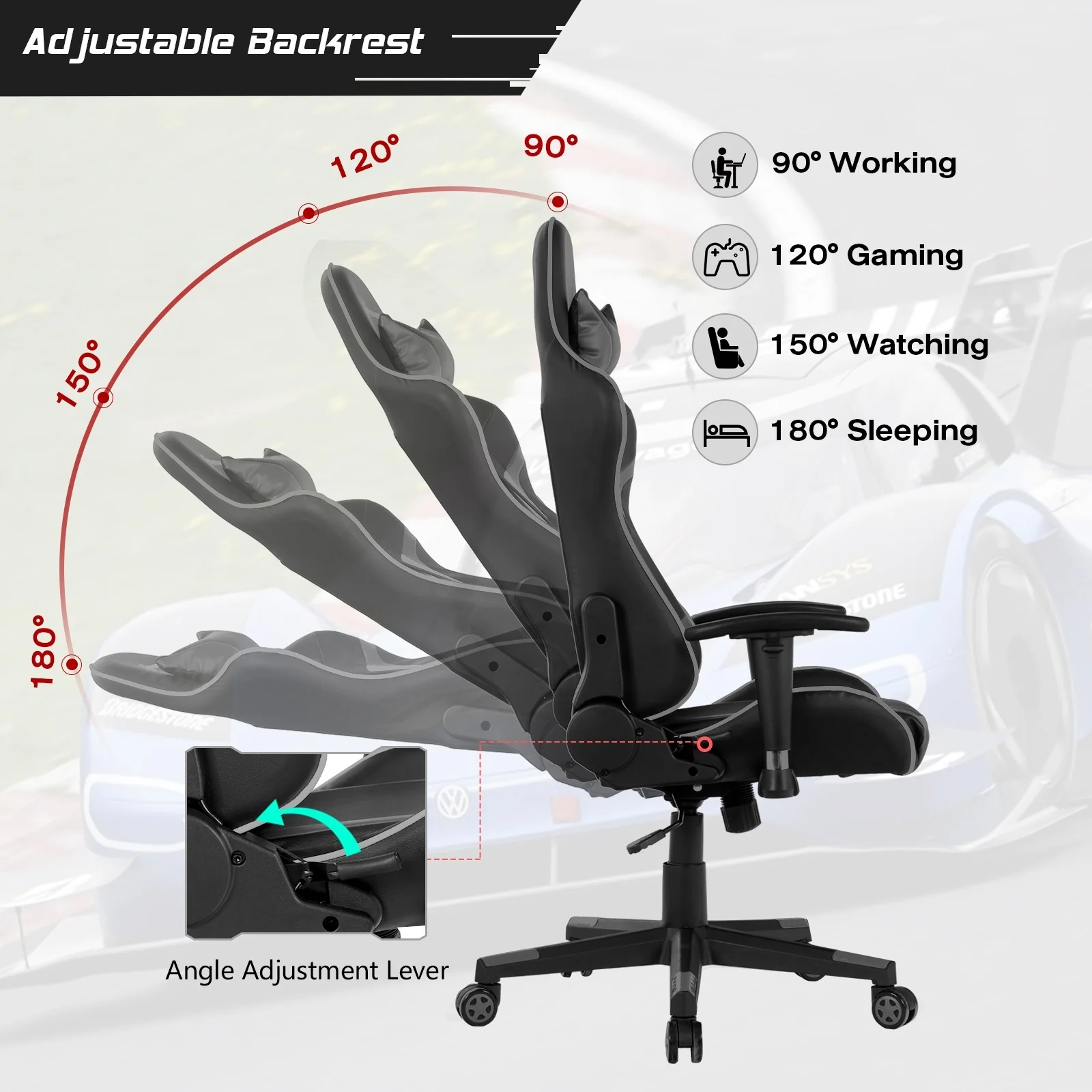 Gaming Chair, Massage Office Chair Computer Gaming Racing Chair - Image 14