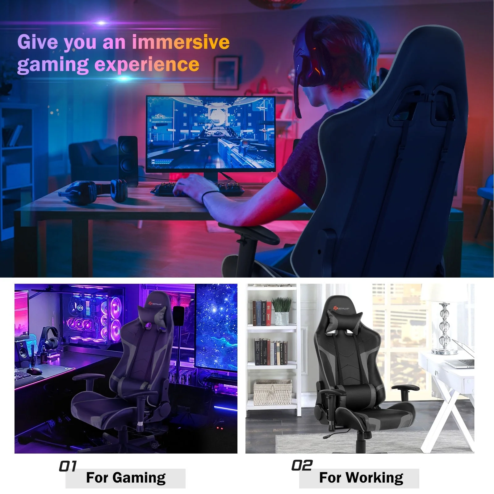 Gaming Chair, Massage Office Chair Computer Gaming Racing Chair - Image 4