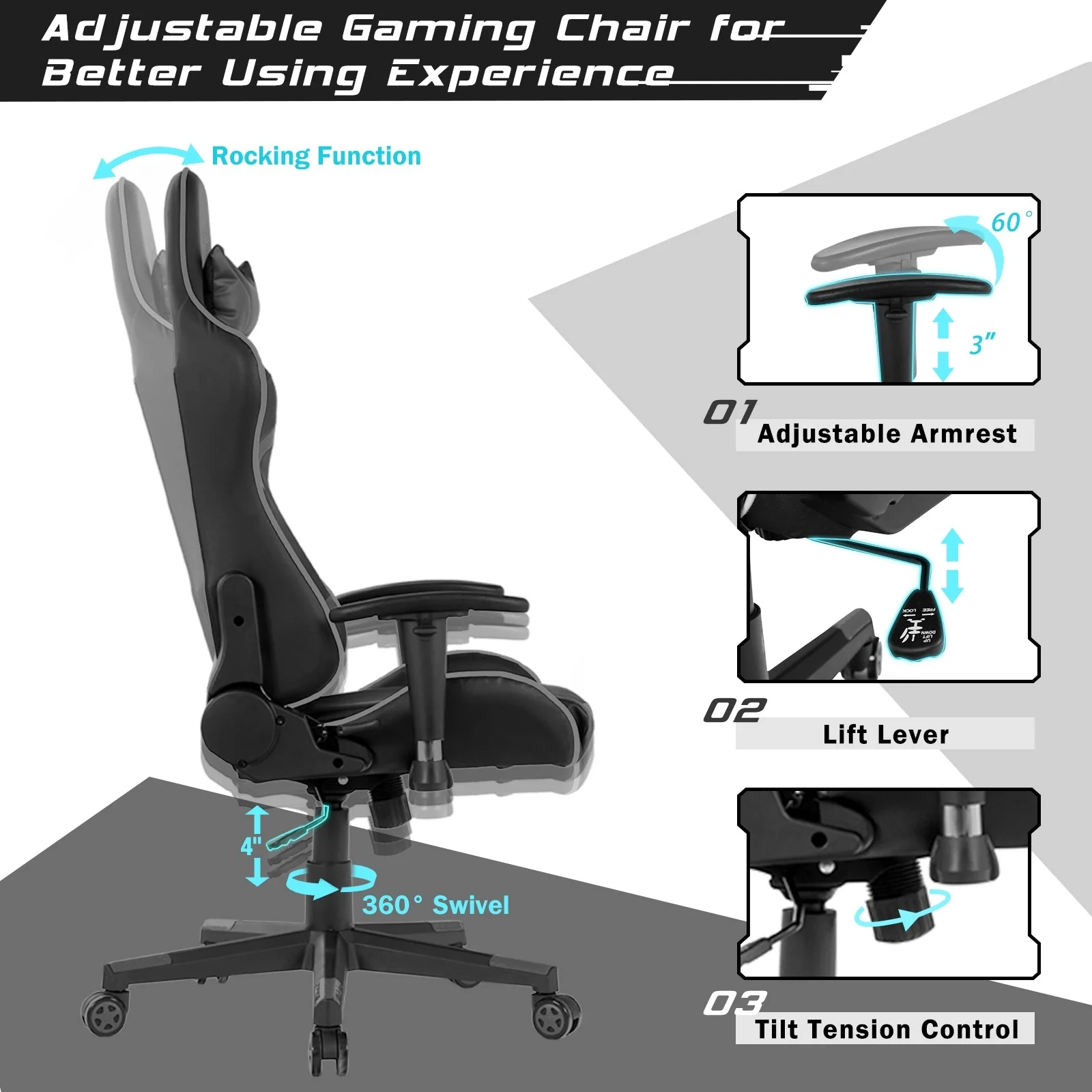 Gaming Chair, Massage Office Chair Computer Gaming Racing Chair - Image 8
