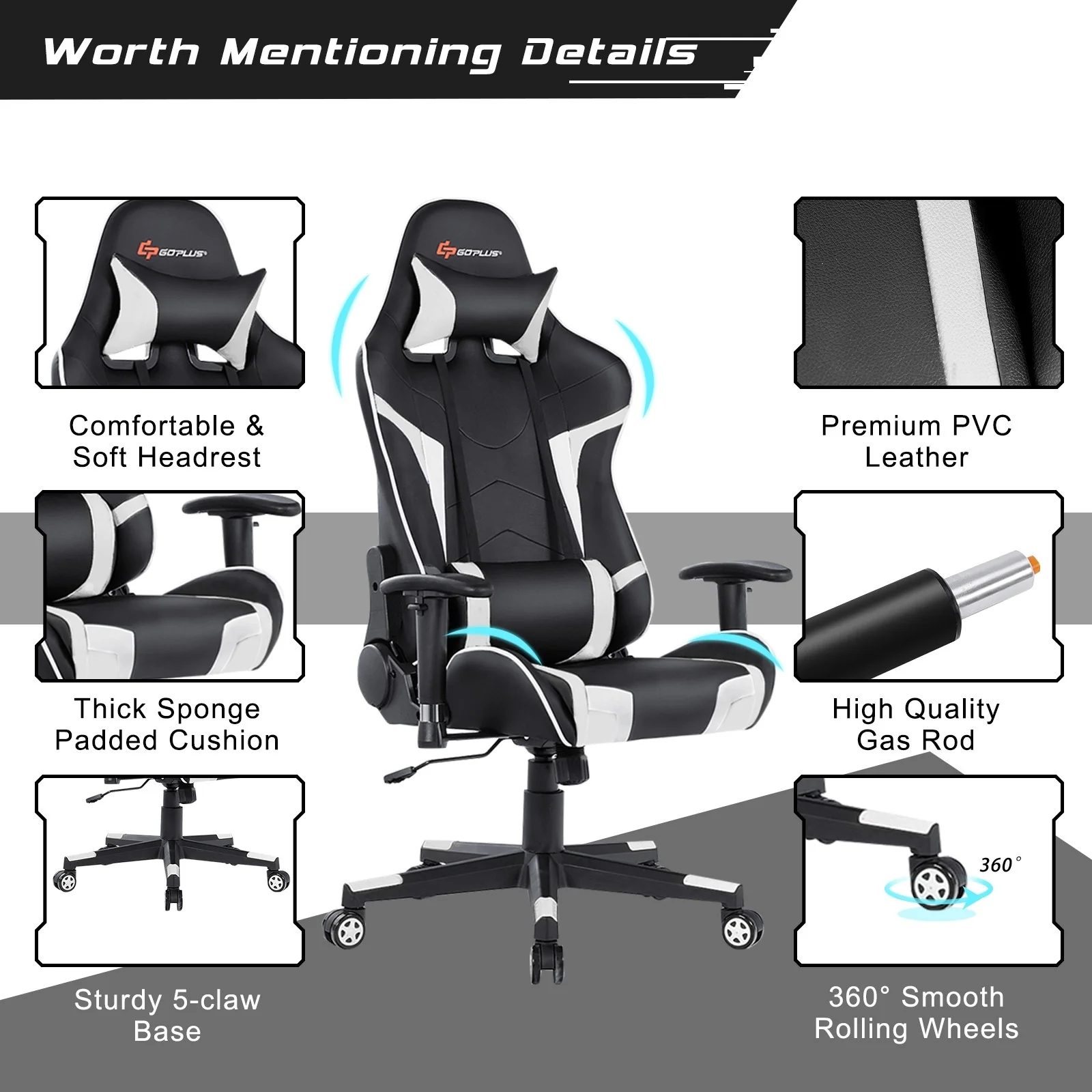 Gaming Chair, Massage Office Chair Computer Gaming Racing Chair - Image 9
