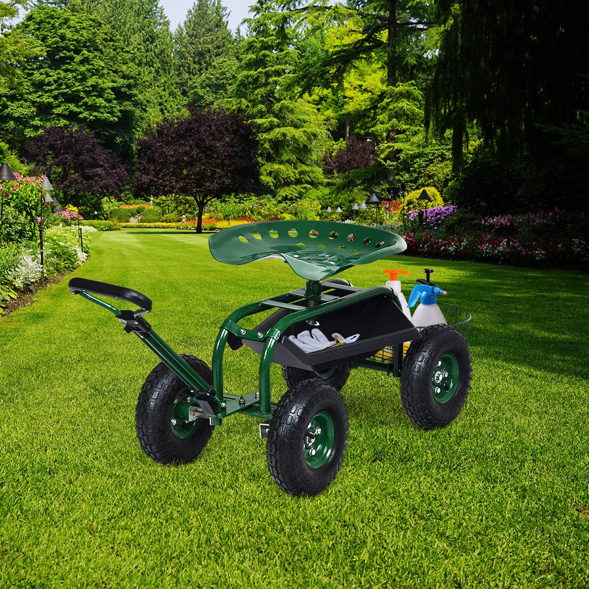 Garden Cart Gardening Workseat w/Wheels, Patio Wagon Scooter for Planting, 38"D x 17"W x 21"H - Image 3