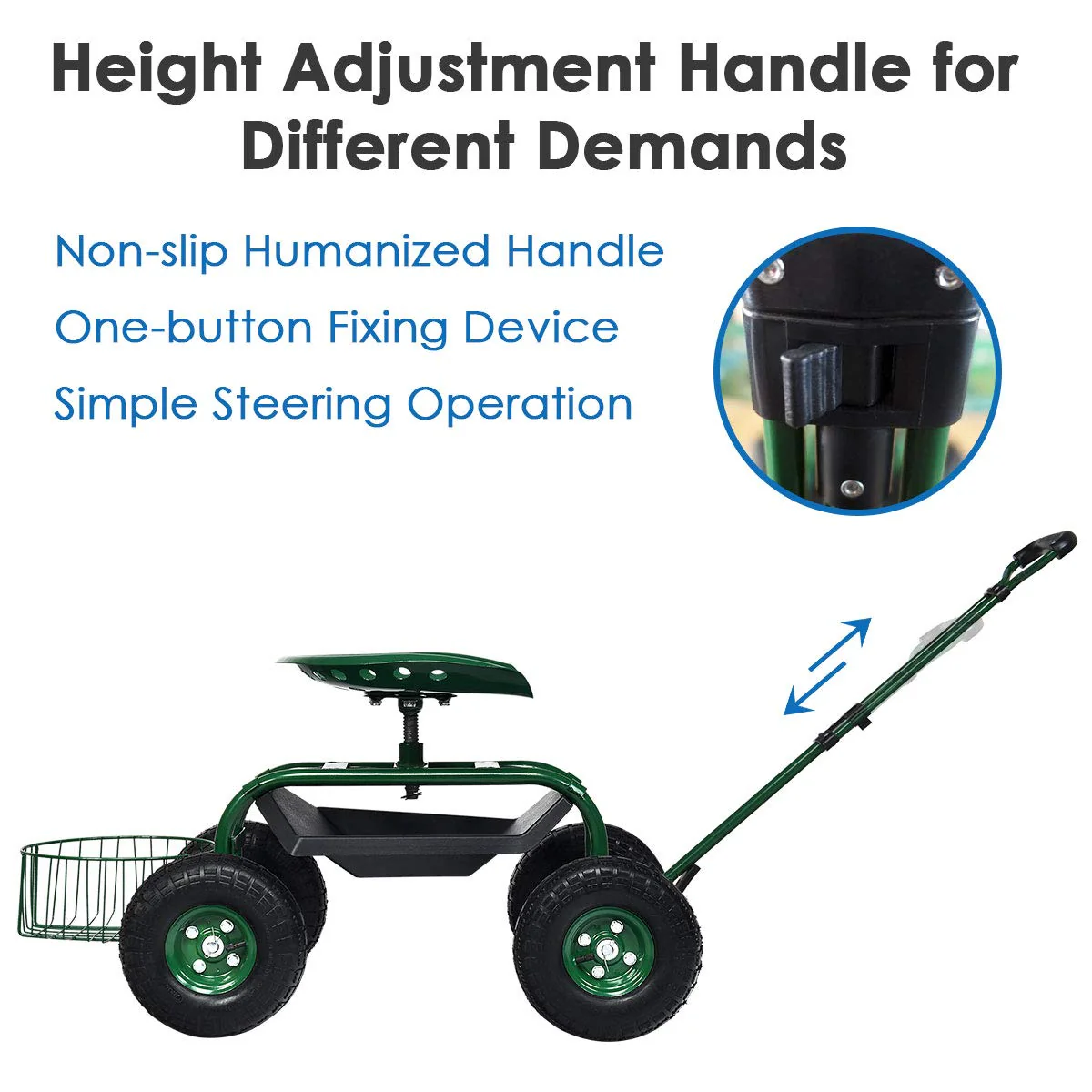 Garden Cart Gardening Workseat w/Wheels, Patio Wagon Scooter for Planting, 38"D x 17"W x 21"H - Image 5