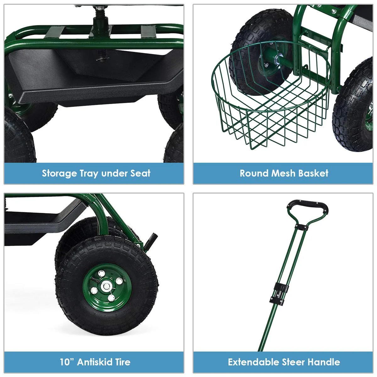 Garden Cart Gardening Workseat w/Wheels, Patio Wagon Scooter for Planting, 38"D x 17"W x 21"H - Image 6
