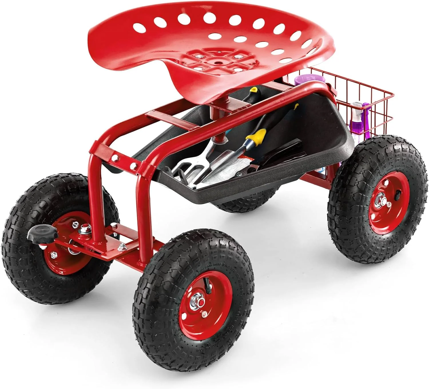 Garden Cart Gardening Workseat w/Wheels, Patio Wagon Scooter for Planting - Image 10