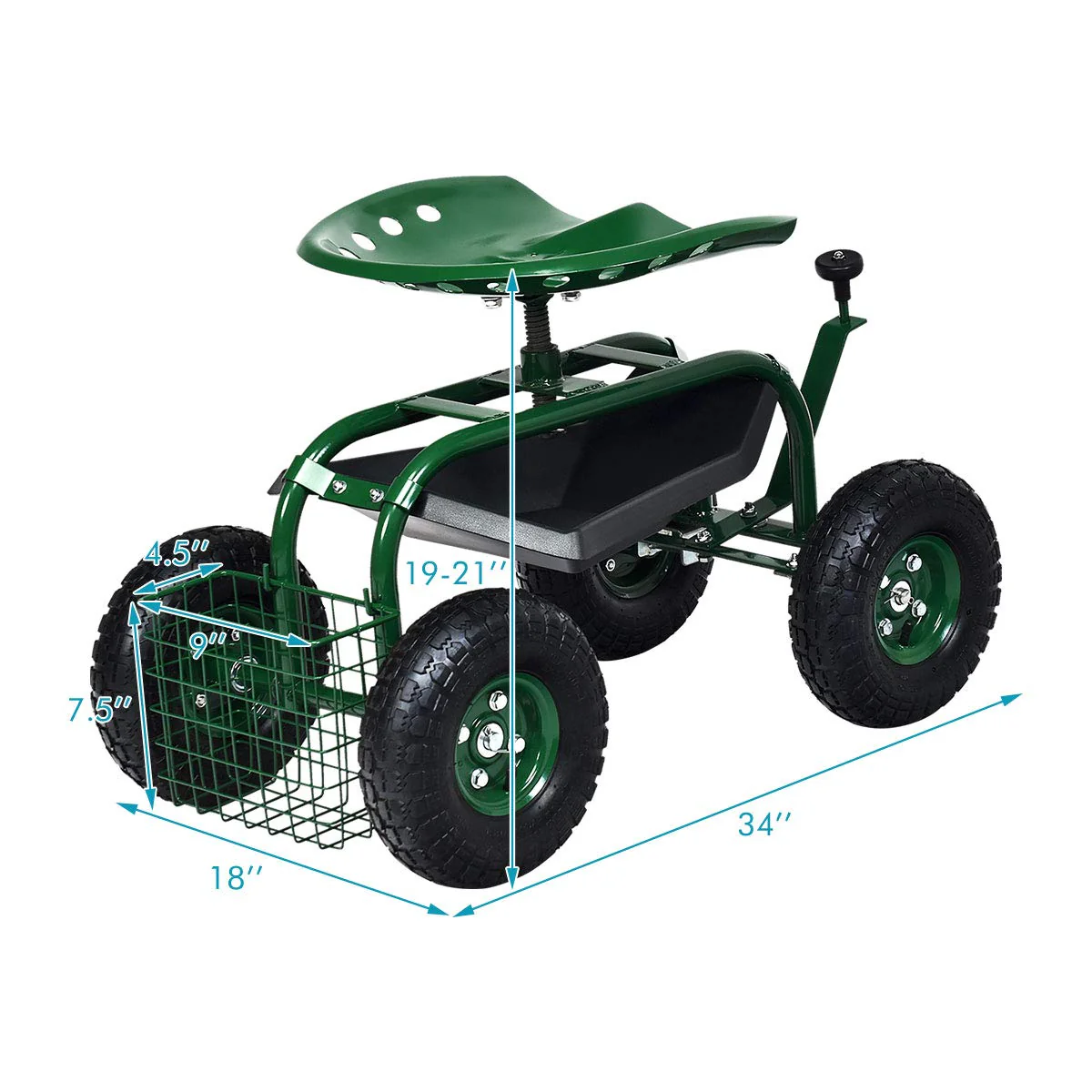 Garden Cart Gardening Workseat w/Wheels, Patio Wagon Scooter for Planting - Image 8