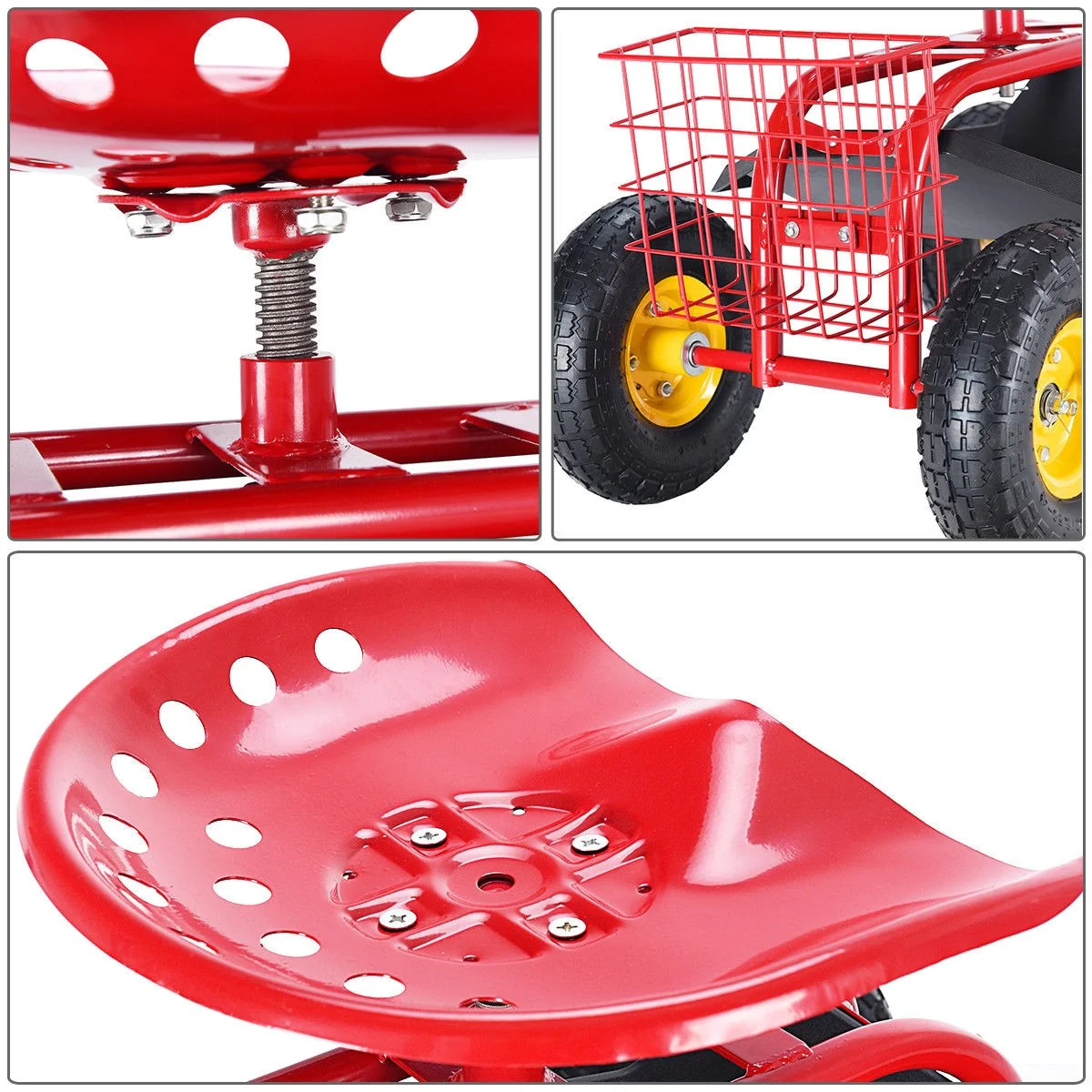 Garden Cart Rolling Work Seat Outdoor Lawn Yard Patio Wagon Scooter for Planting - Image 10