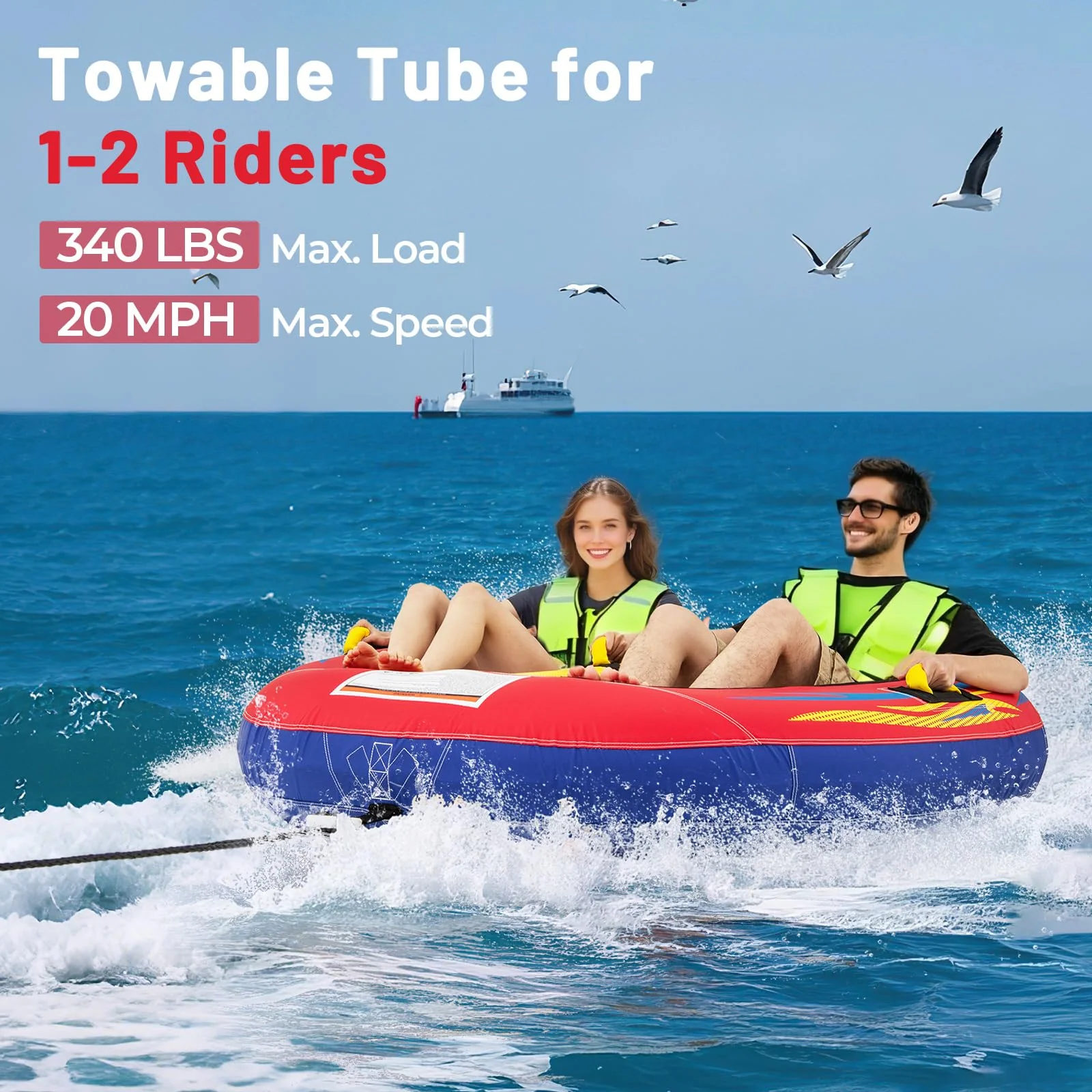 Goplus 1-2 Person Towable Tube for Boating Floating Raft Water Sports - Image 2