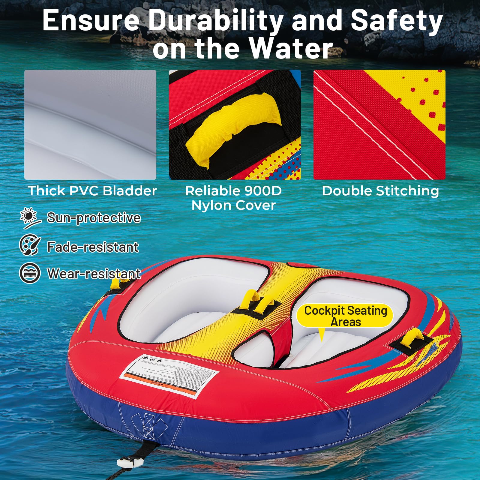 Goplus 1-2 Person Towable Tube for Boating Floating Raft Water Sports - Image 3