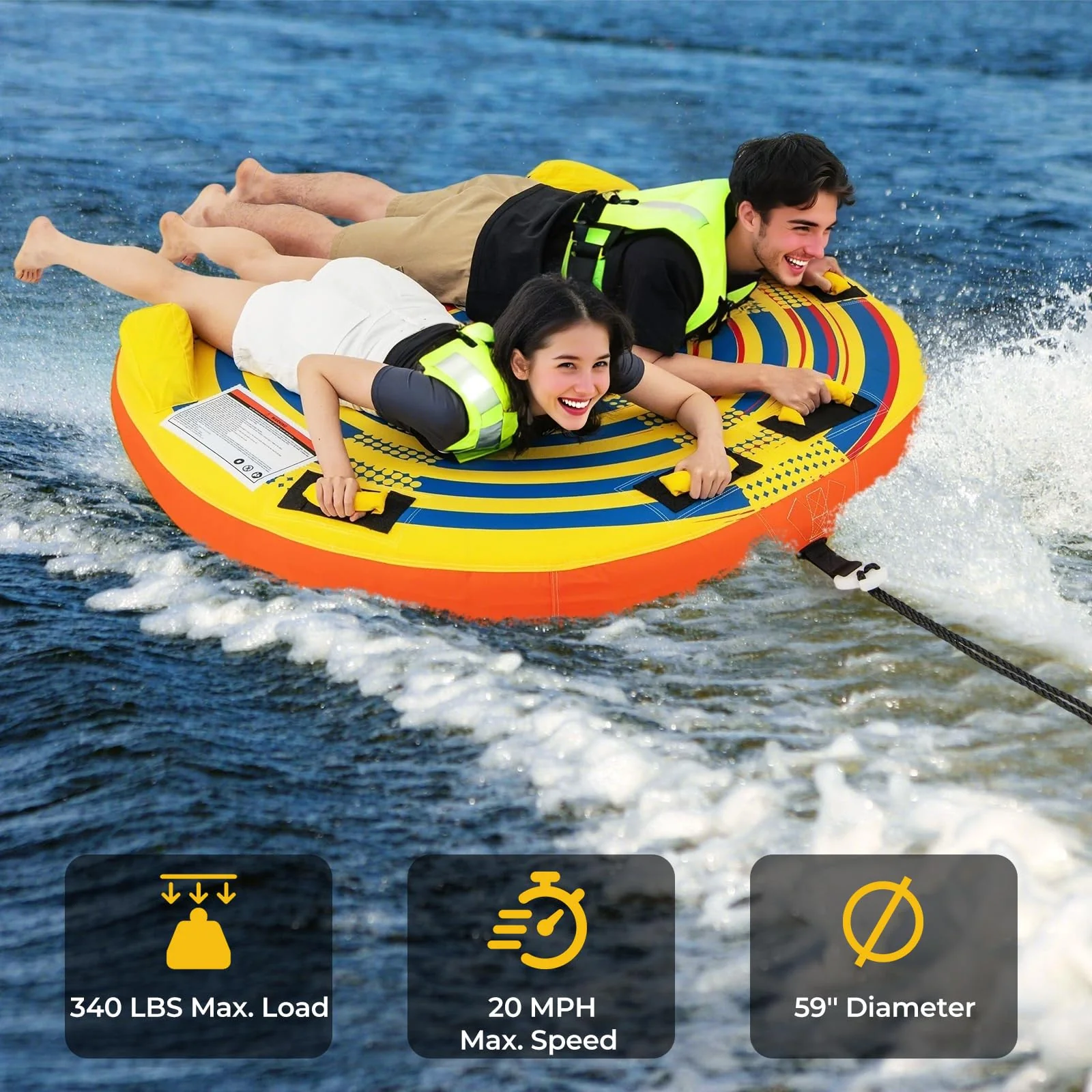 Goplus 1-2 Riders Towable Tube for Boating for Youth Adult - Image 2