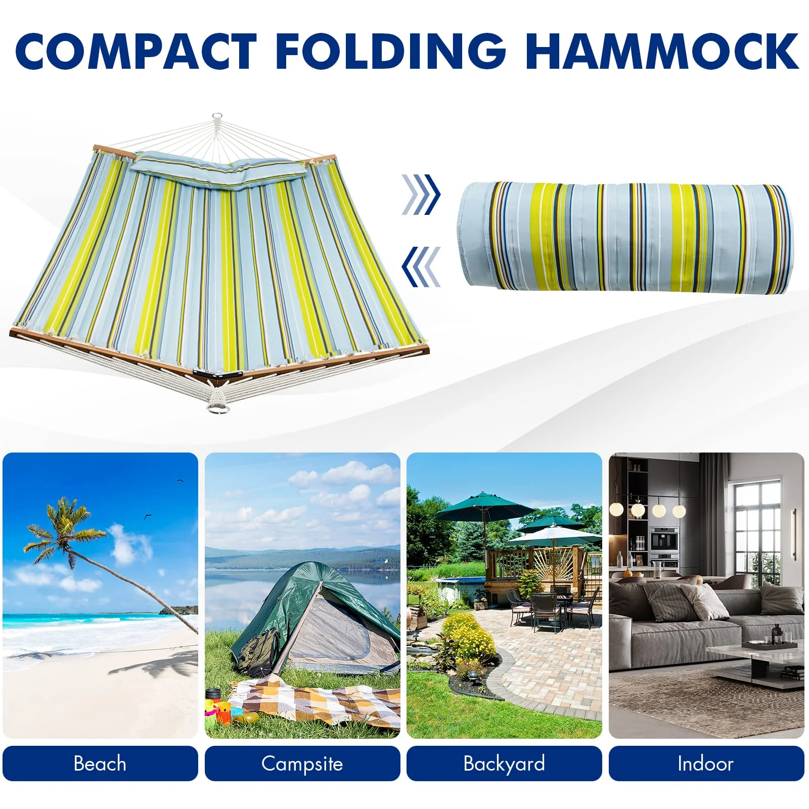 Goplus 10.5 FT Hammock, Quilted 2 Person Hammock w/Detachable Pillow, 495LBS Capacity - Image 13