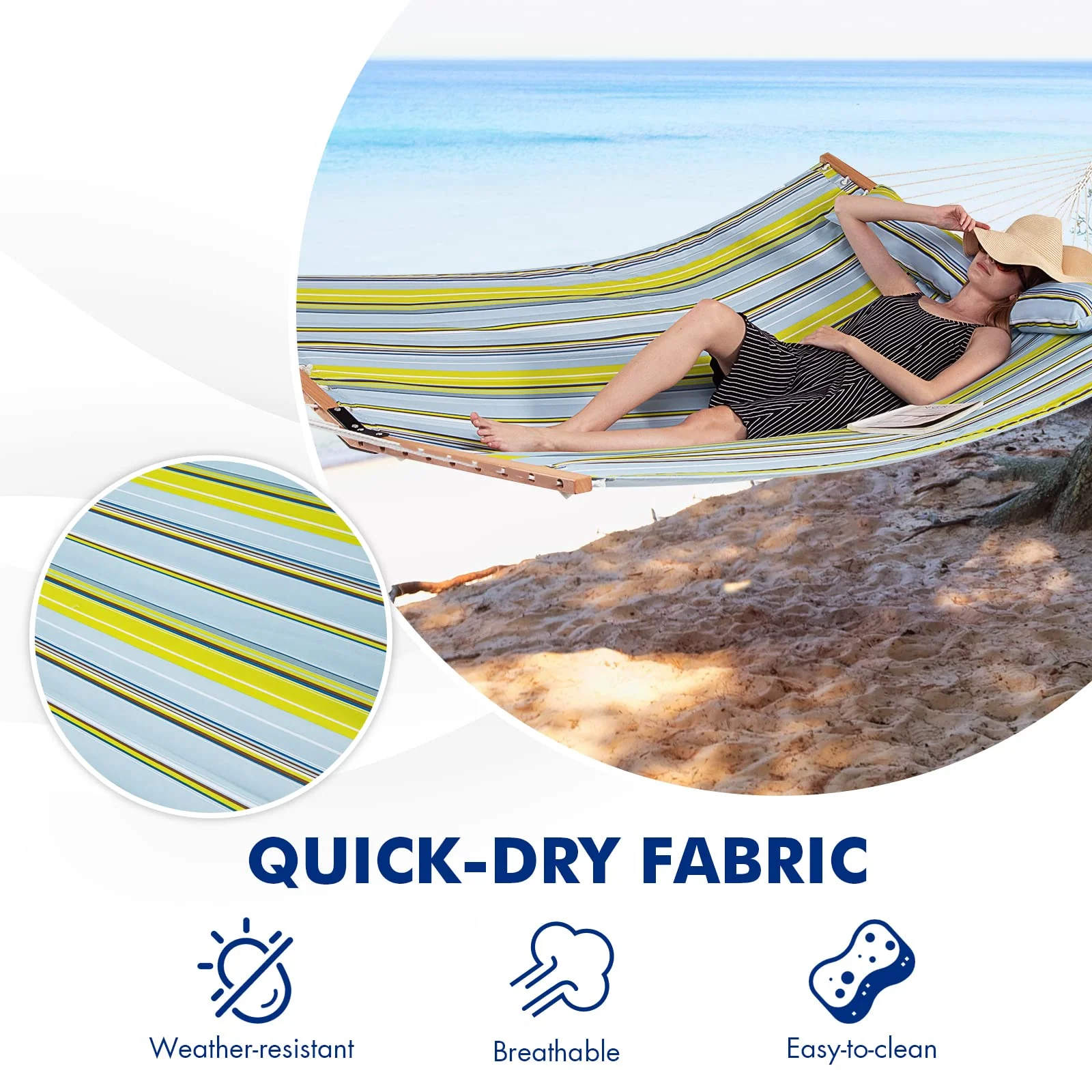 Goplus 10.5 FT Hammock, Quilted 2 Person Hammock w/Detachable Pillow, 495LBS Capacity - Image 14