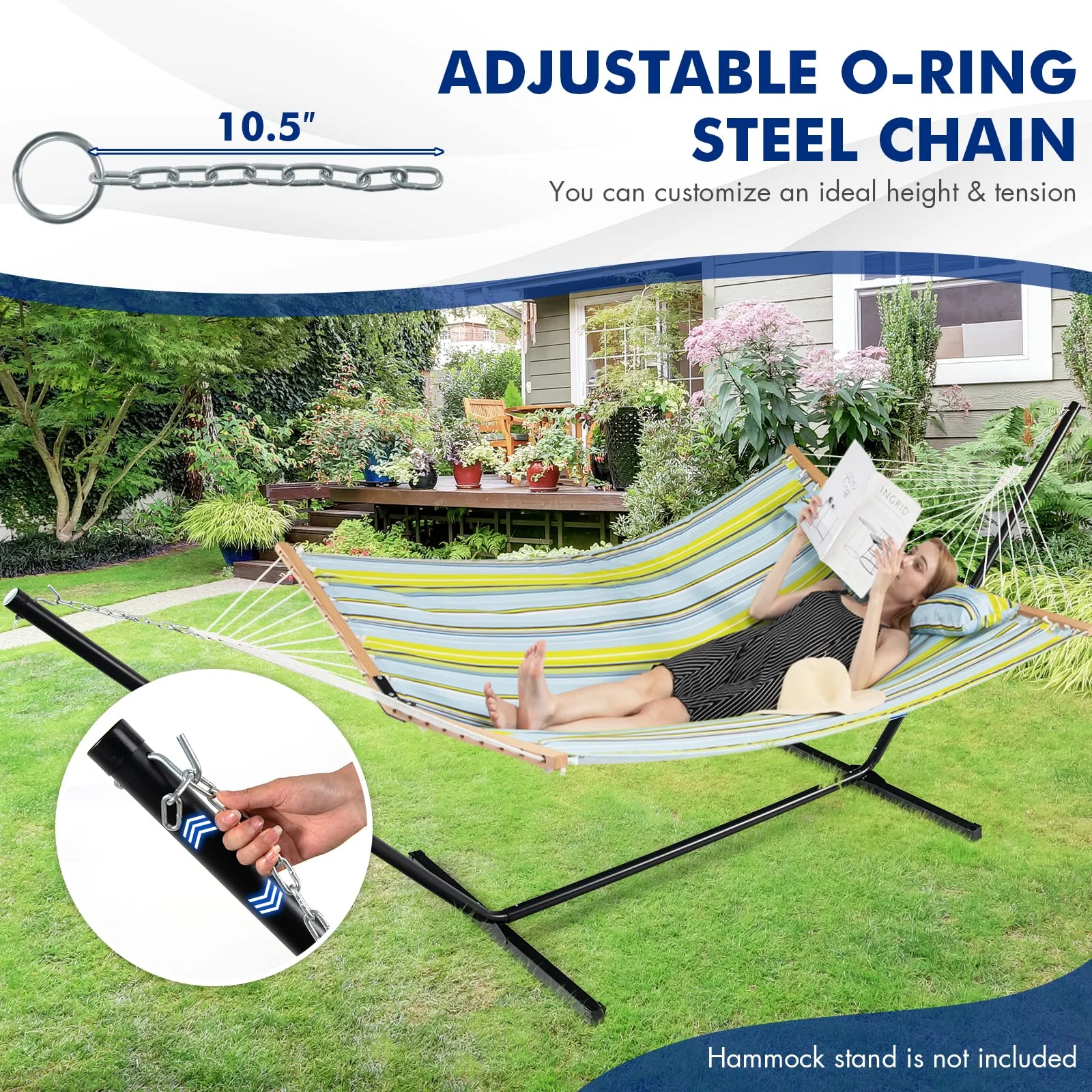 Goplus 10.5 FT Hammock, Quilted 2 Person Hammock w/Detachable Pillow, 495LBS Capacity - Image 15