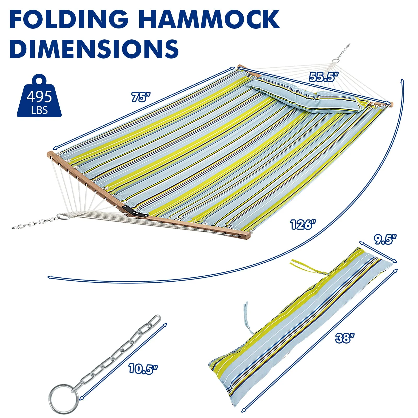 Goplus 10.5 FT Hammock, Quilted 2 Person Hammock w/Detachable Pillow, 495LBS Capacity - Image 16
