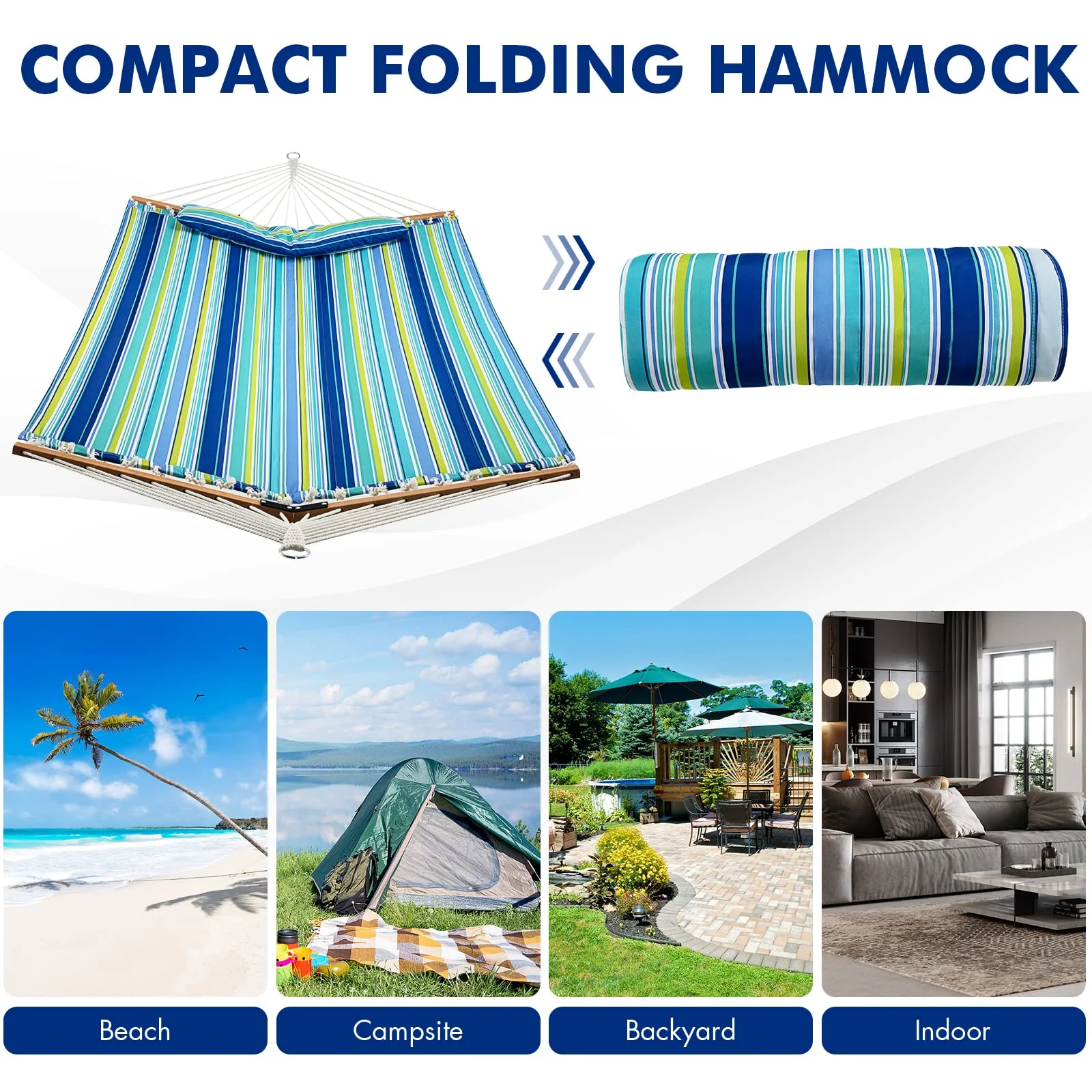 Goplus 10.5 FT Hammock, Quilted 2 Person Hammock w/Detachable Pillow, 495LBS Capacity - Image 4
