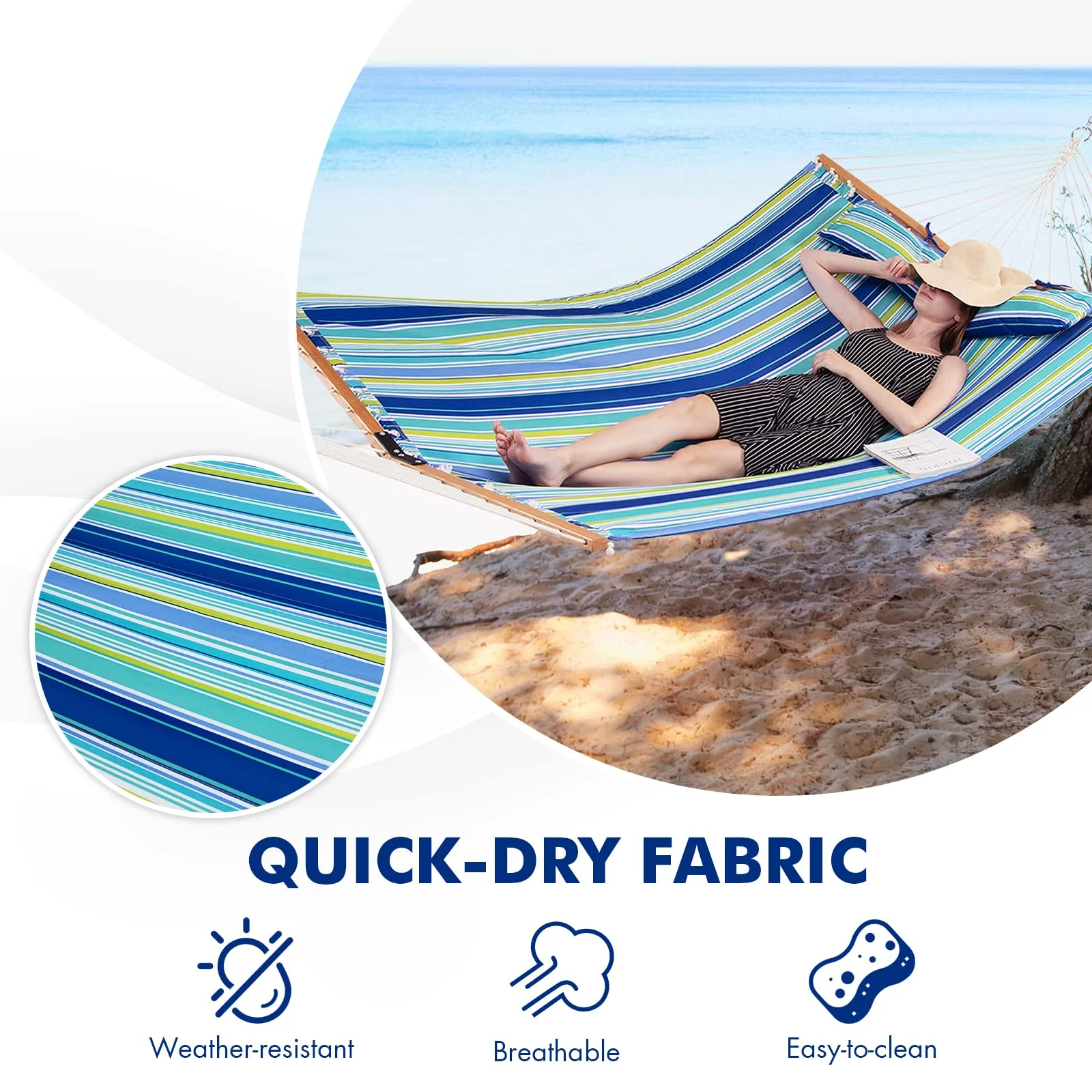 Goplus 10.5 FT Hammock, Quilted 2 Person Hammock w/Detachable Pillow, 495LBS Capacity - Image 5