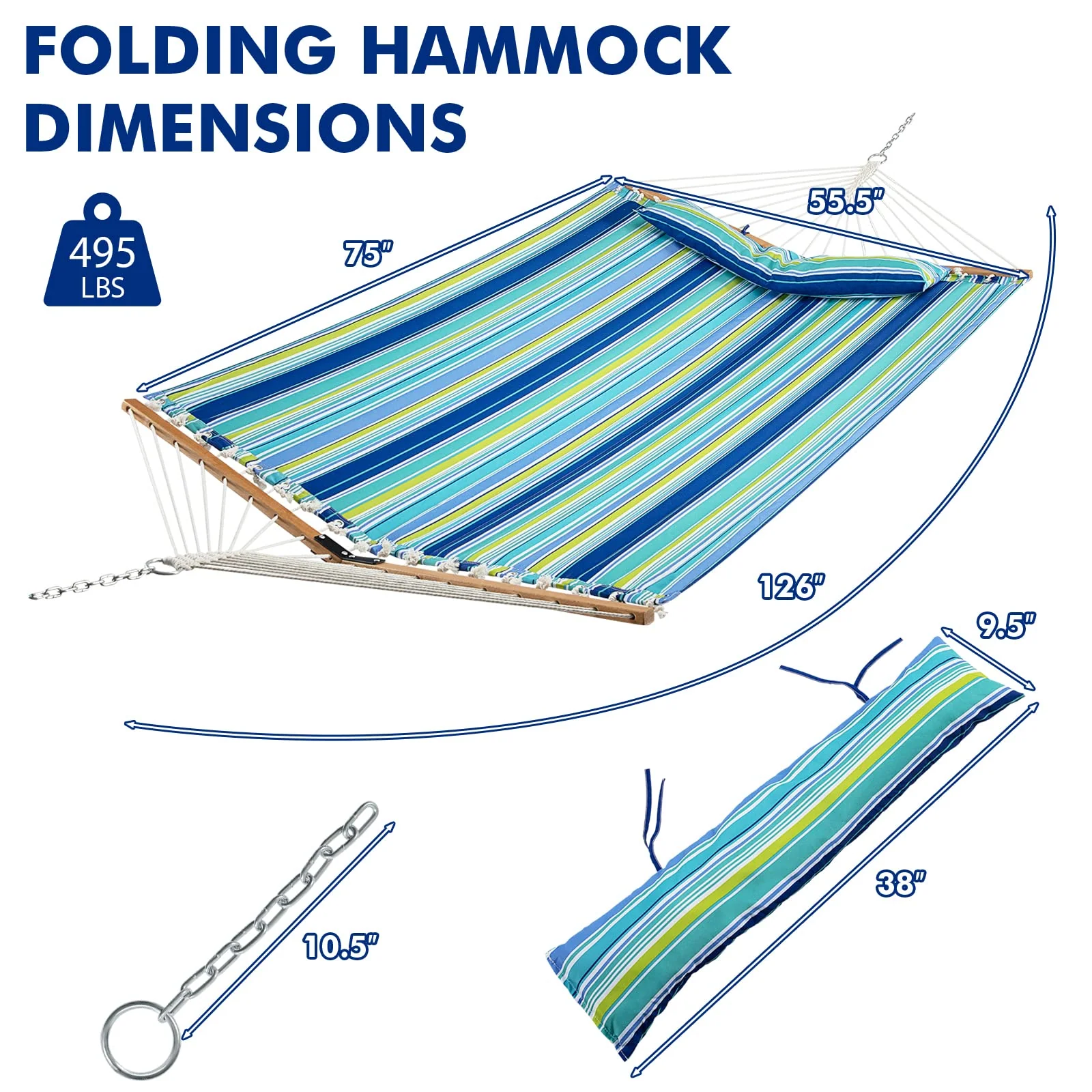 Goplus 10.5 FT Hammock, Quilted 2 Person Hammock w/Detachable Pillow, 495LBS Capacity - Image 7