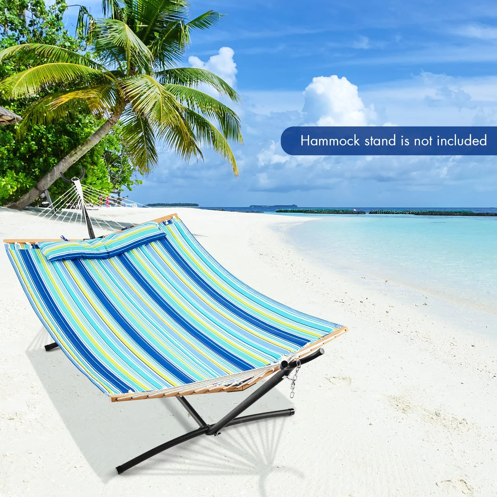 Goplus 10.5 FT Hammock, Quilted 2 Person Hammock w/Detachable Pillow, 495LBS Capacity - Image 9