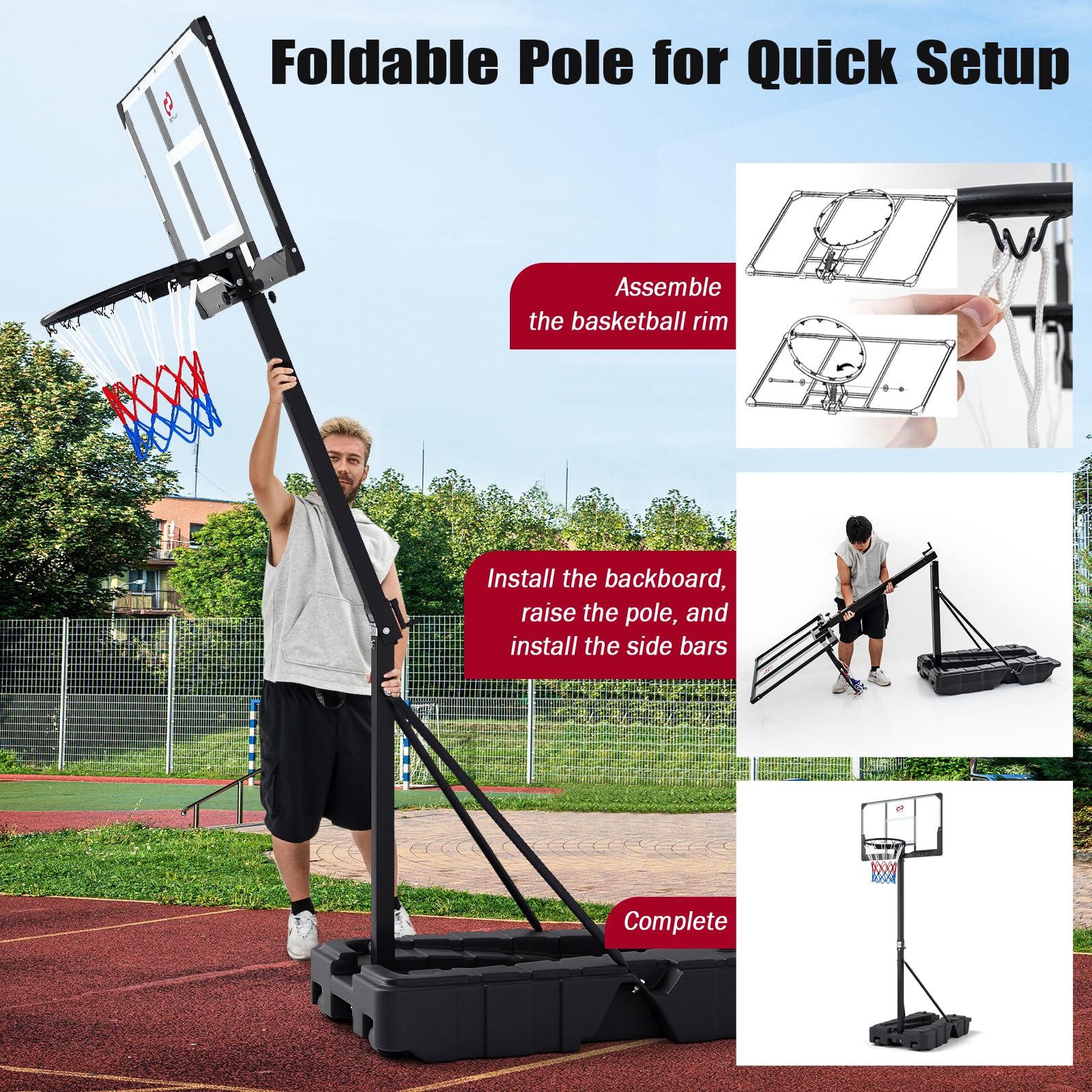Goplus 10 FT Stepless Adjustable Basketball Goal System w/Fillable Base - Image 5