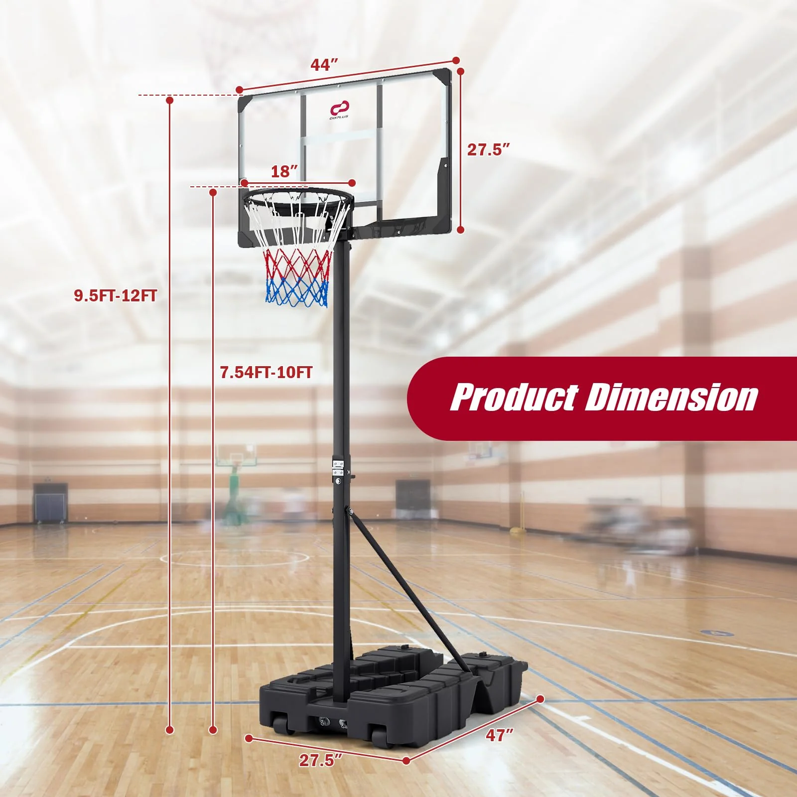 Goplus 10 FT Stepless Adjustable Basketball Goal System w/Fillable Base - Image 6