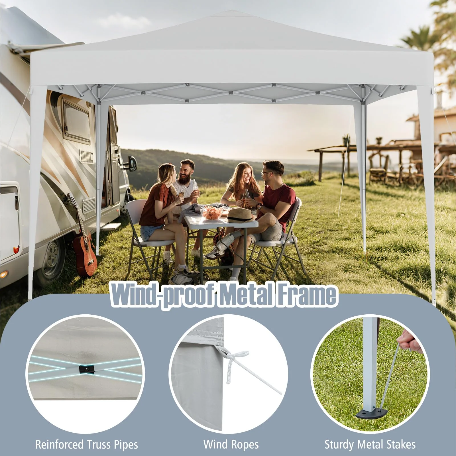 Goplus 10 FT x 10 FT Pop-Up Canopy Tent, Easy Setup Instant Folding Shelter w/Mesh Netting, Carry Bag, 8 Stakes & 4 Ropes, Height Adjustable Sunshade, Commercial Tent for Campin - Image 8