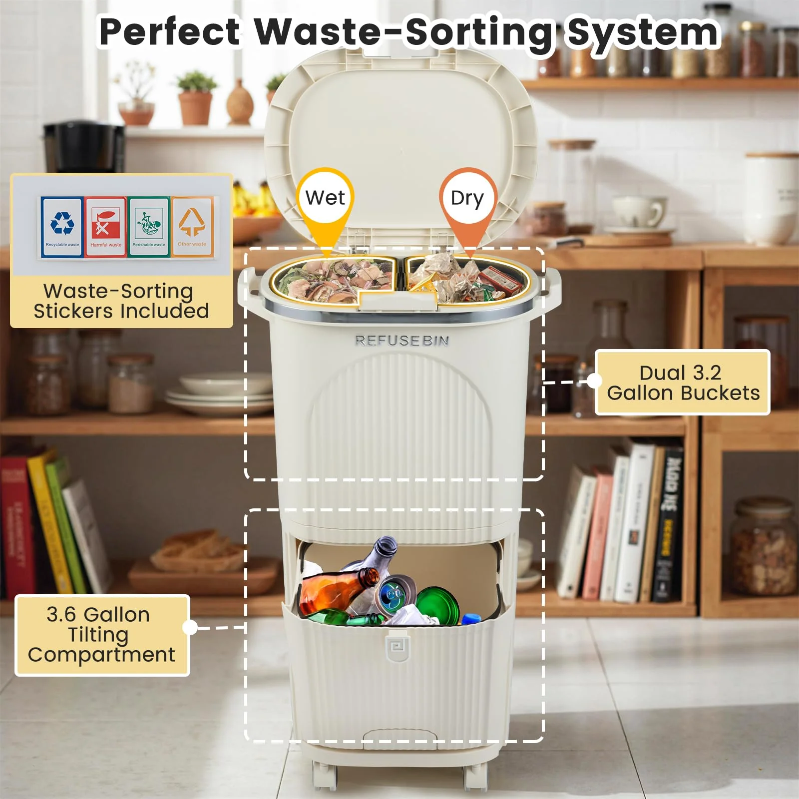 Goplus 10 Gallon Kitchen Trash Can with Lid with 2 Removable Buckets - Image 2