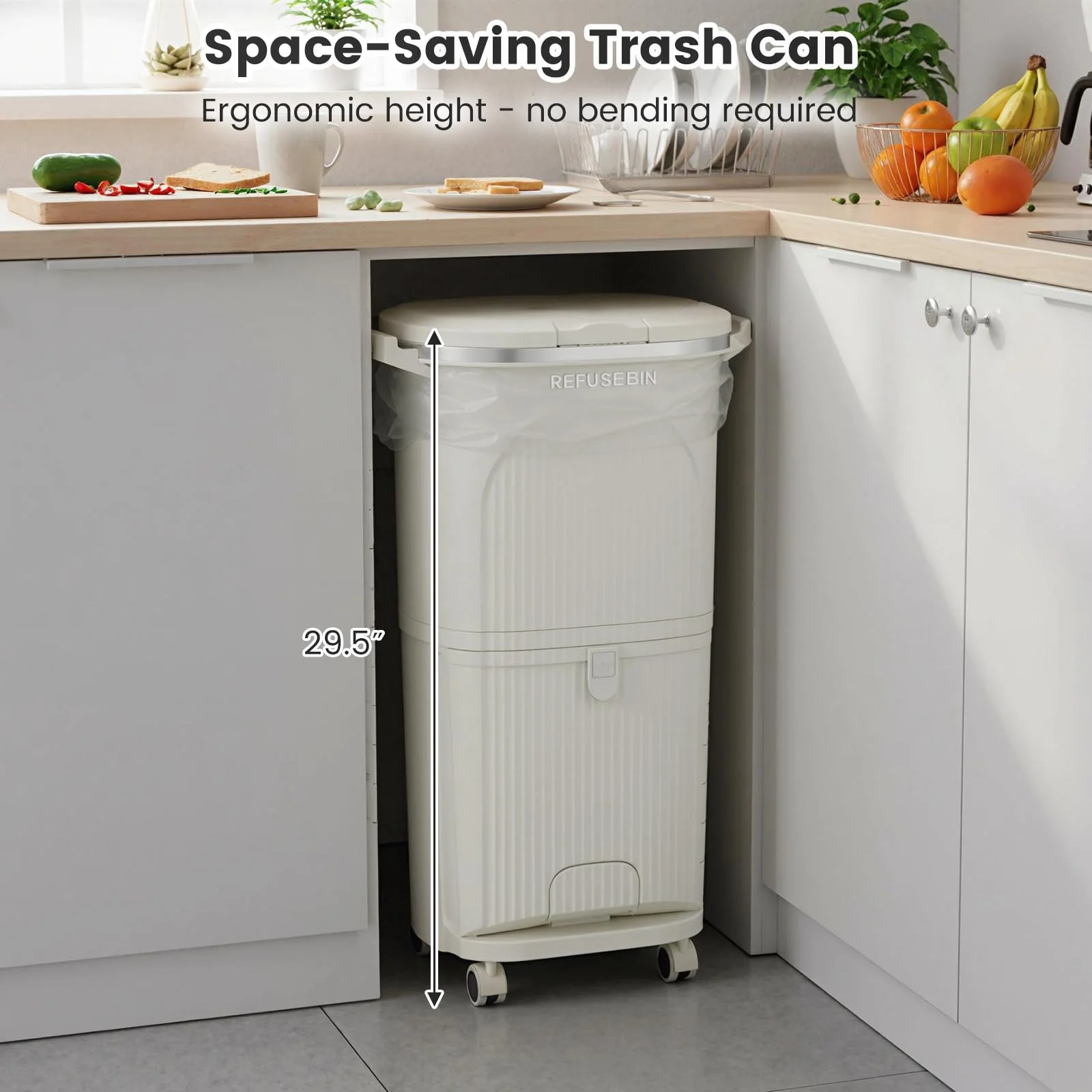 Goplus 10 Gallon Kitchen Trash Can with Lid with 2 Removable Buckets - Image 3