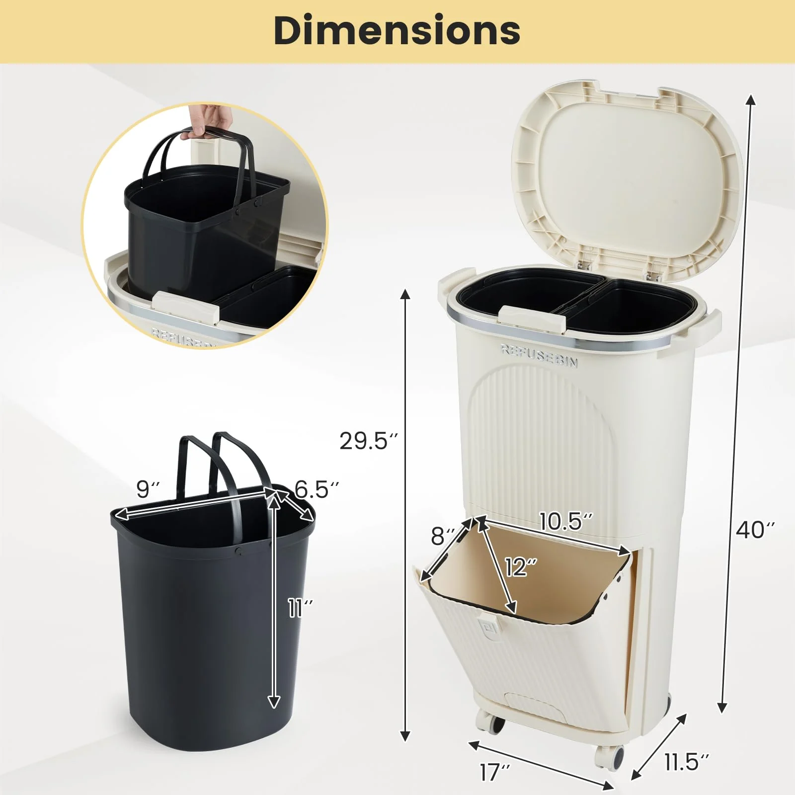 Goplus 10 Gallon Kitchen Trash Can with Lid with 2 Removable Buckets - Image 4