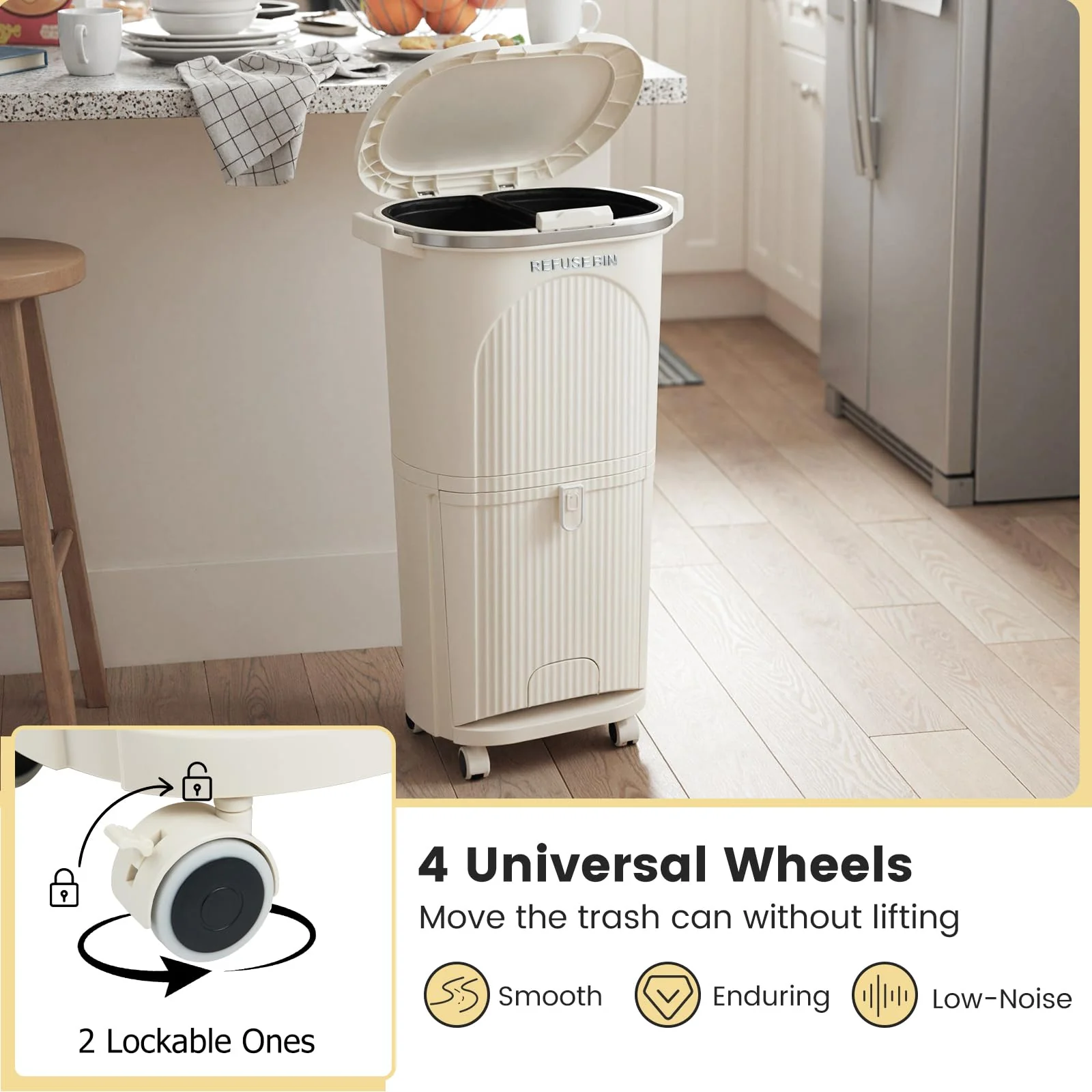 Goplus 10 Gallon Kitchen Trash Can with Lid with 2 Removable Buckets - Image 7