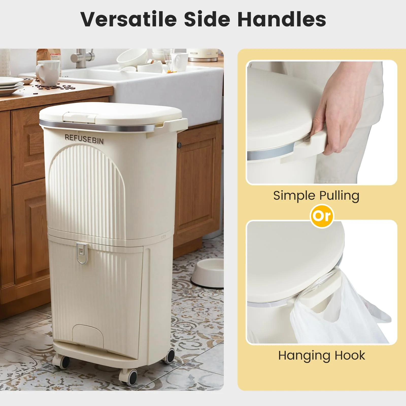 Goplus 10 Gallon Kitchen Trash Can with Lid with 2 Removable Buckets - Image 8