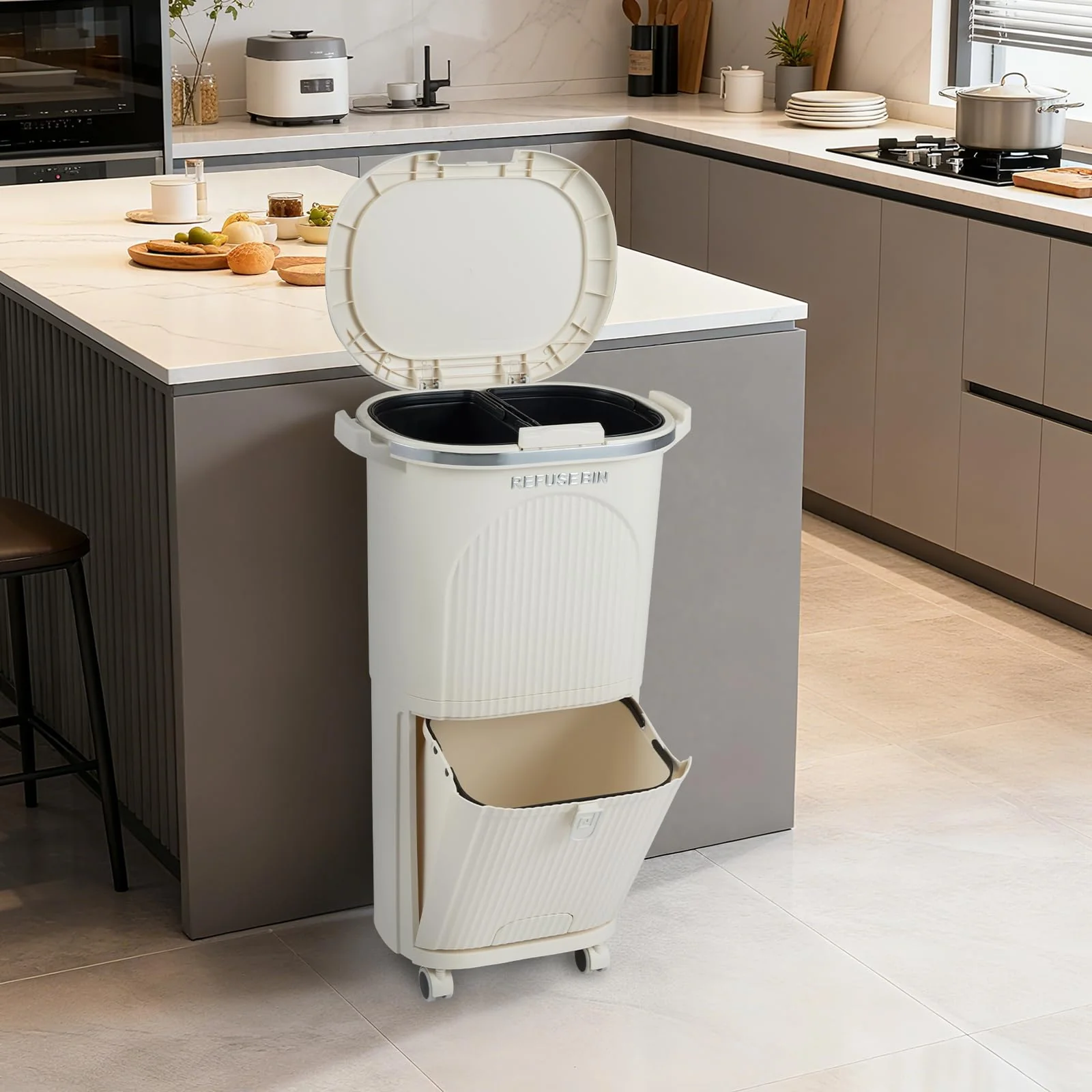 Goplus 10 Gallon Kitchen Trash Can with Lid with 2 Removable Buckets - Image 9