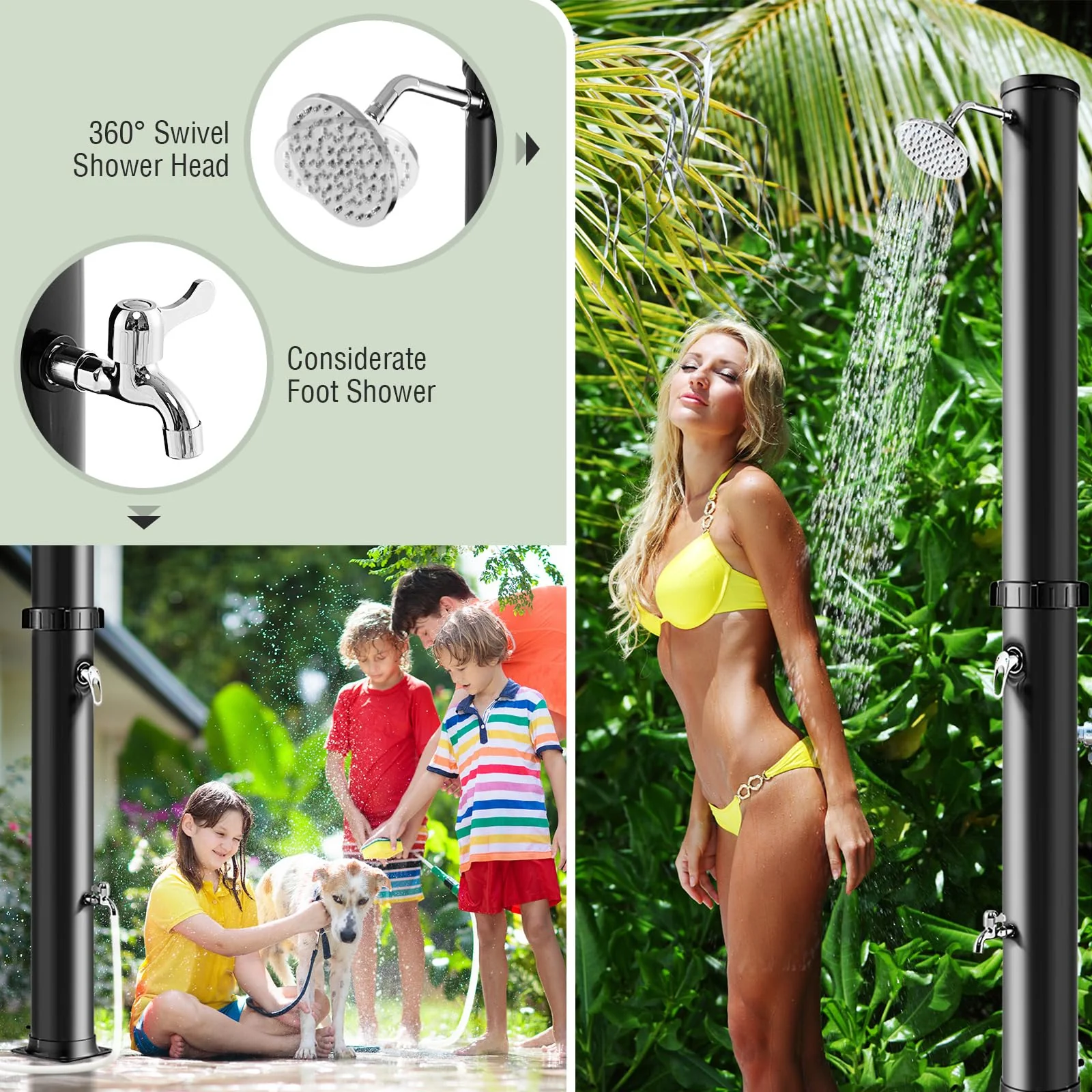 Goplus 10 Gallon Solar Heated Outdoor Shower, 7.2 FT Freestanding Garden Pool Shower with Rotating Shower Head - Image 4