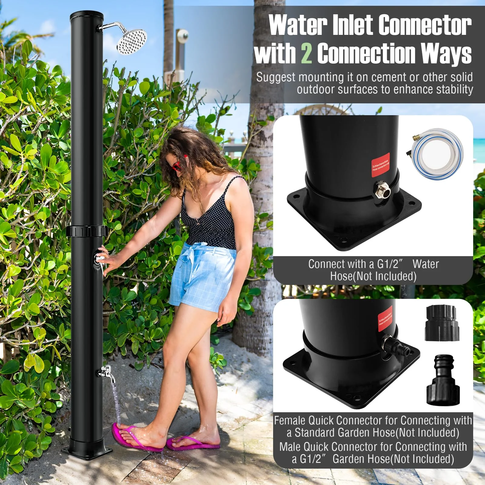 Goplus 10 Gallon Solar Heated Outdoor Shower, 7.2 FT Freestanding Garden Pool Shower with Rotating Shower Head - Image 5