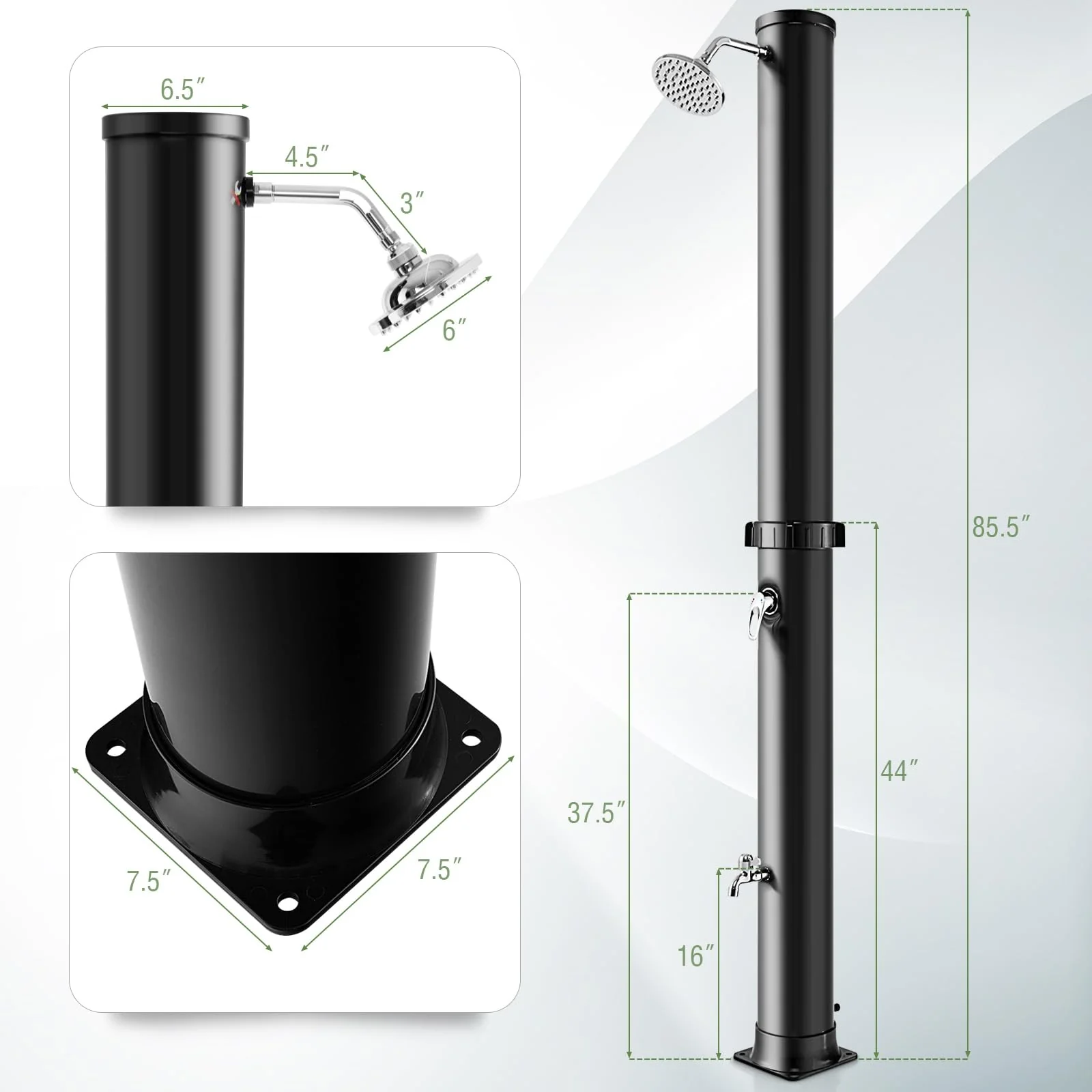 Goplus 10 Gallon Solar Heated Outdoor Shower, 7.2 FT Freestanding Garden Pool Shower with Rotating Shower Head - Image 7