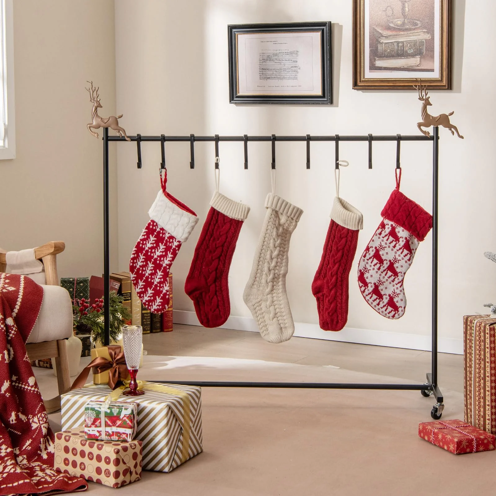 Goplus 10-Hook Christmas Stocking Holder Stand on Wheels - Image 2