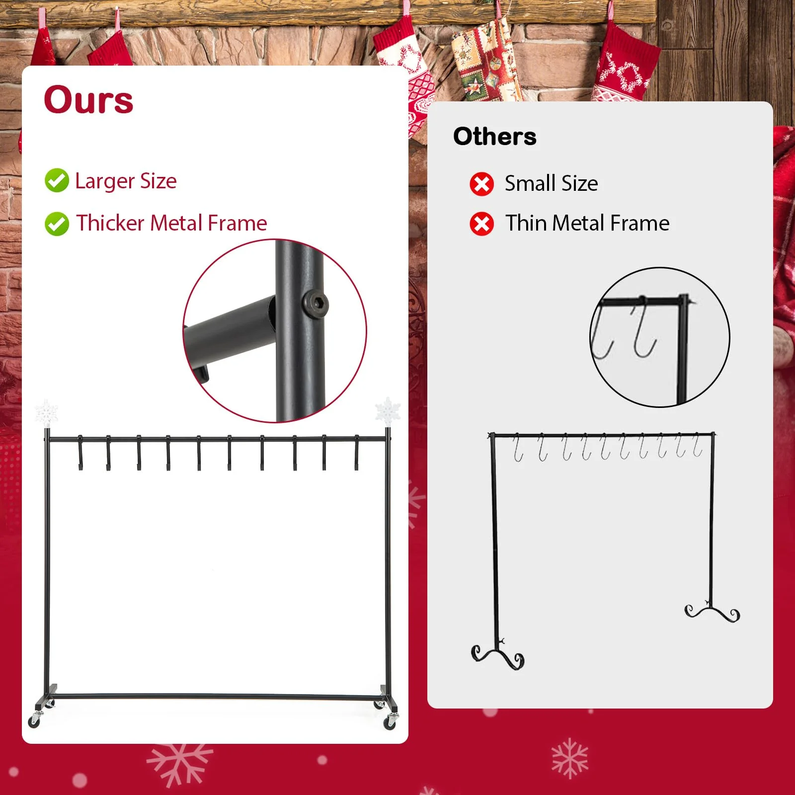 Goplus 10-Hook Christmas Stocking Holder Stand on Wheels - Image 4