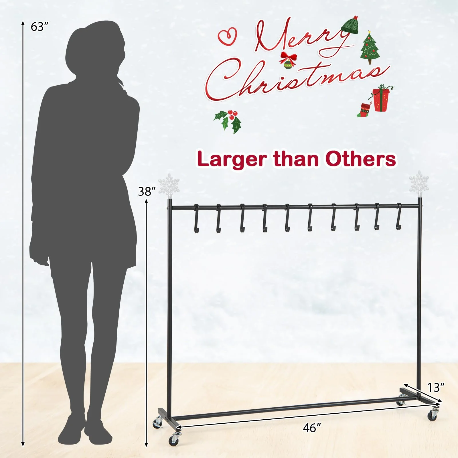 Goplus 10-Hook Christmas Stocking Holder Stand on Wheels - Image 7