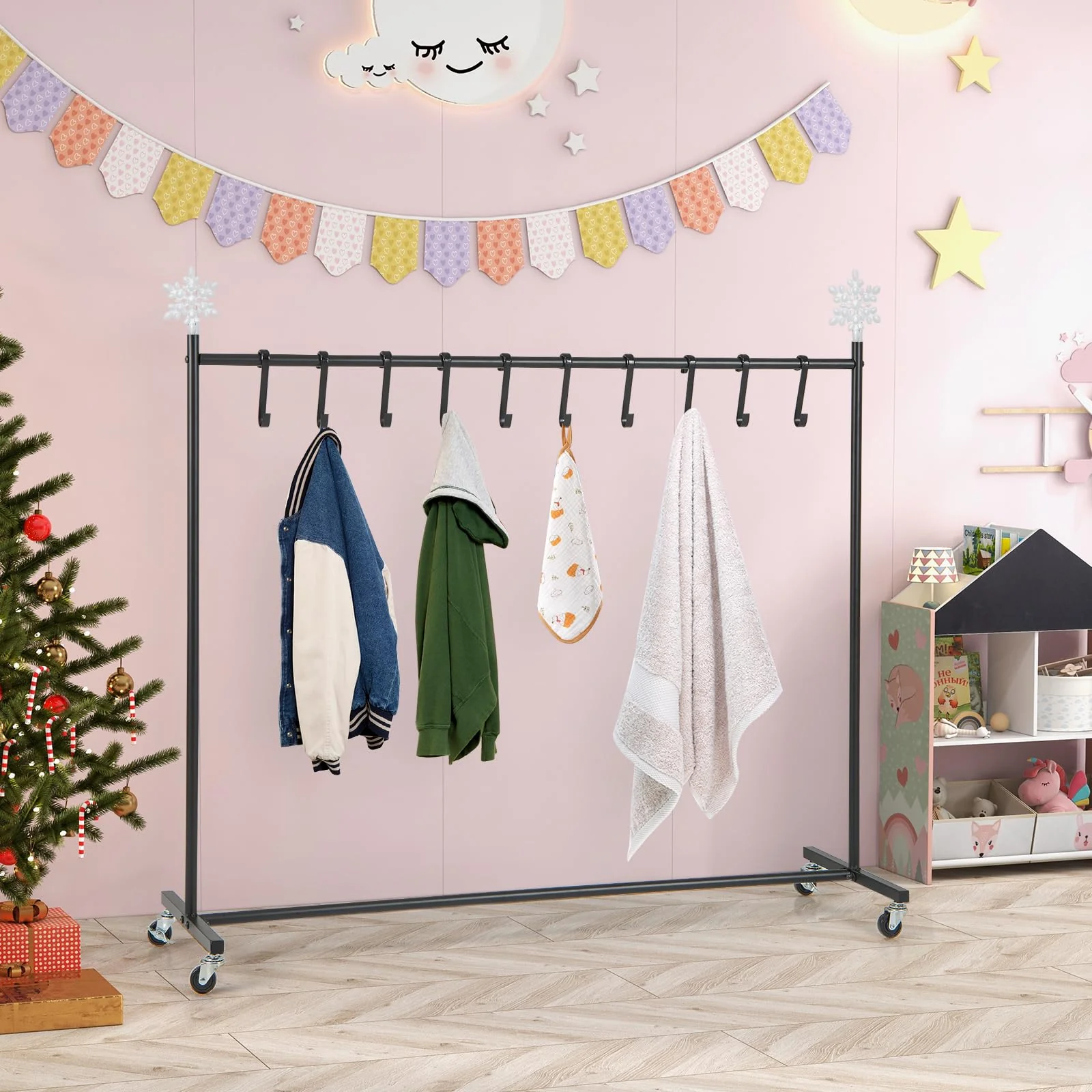 Goplus 10-Hook Christmas Stocking Holder Stand on Wheels - Image 8